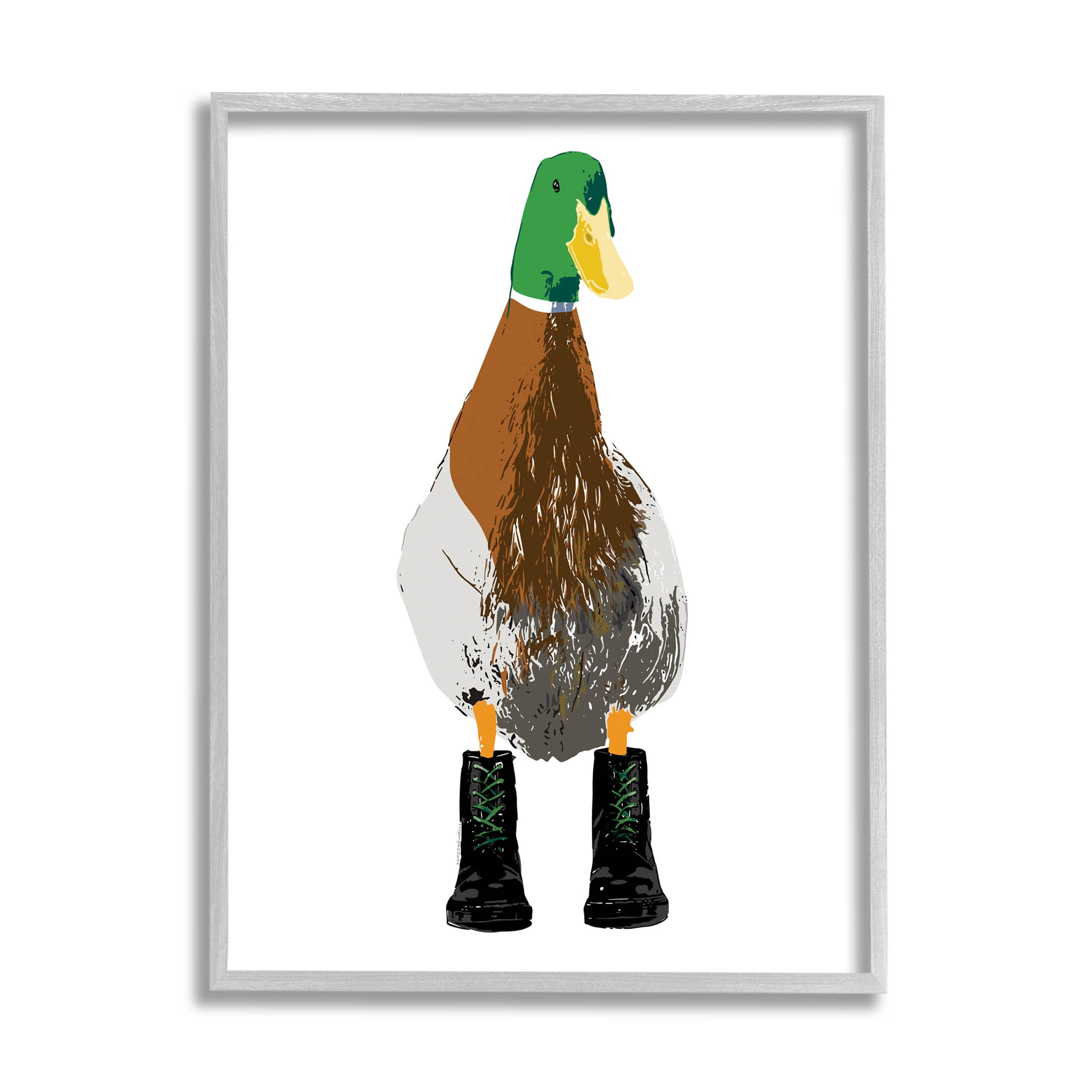 Stupell Industries Mallard Duck Wearing Boots Portrait Graphic Art Gray Framed Art Print Wall Art, Design by Kamdon Kreations