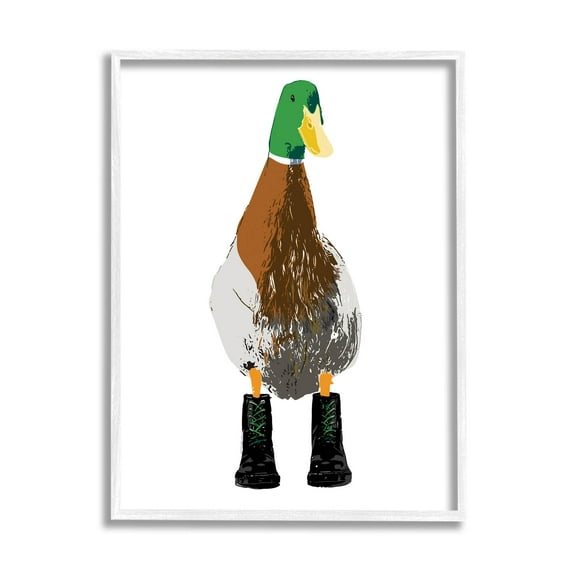 Stupell Industries Mallard Duck Wearing Boots Portrait Graphic Art White Framed Art Print Wall Art, Design by Kamdon Kreations