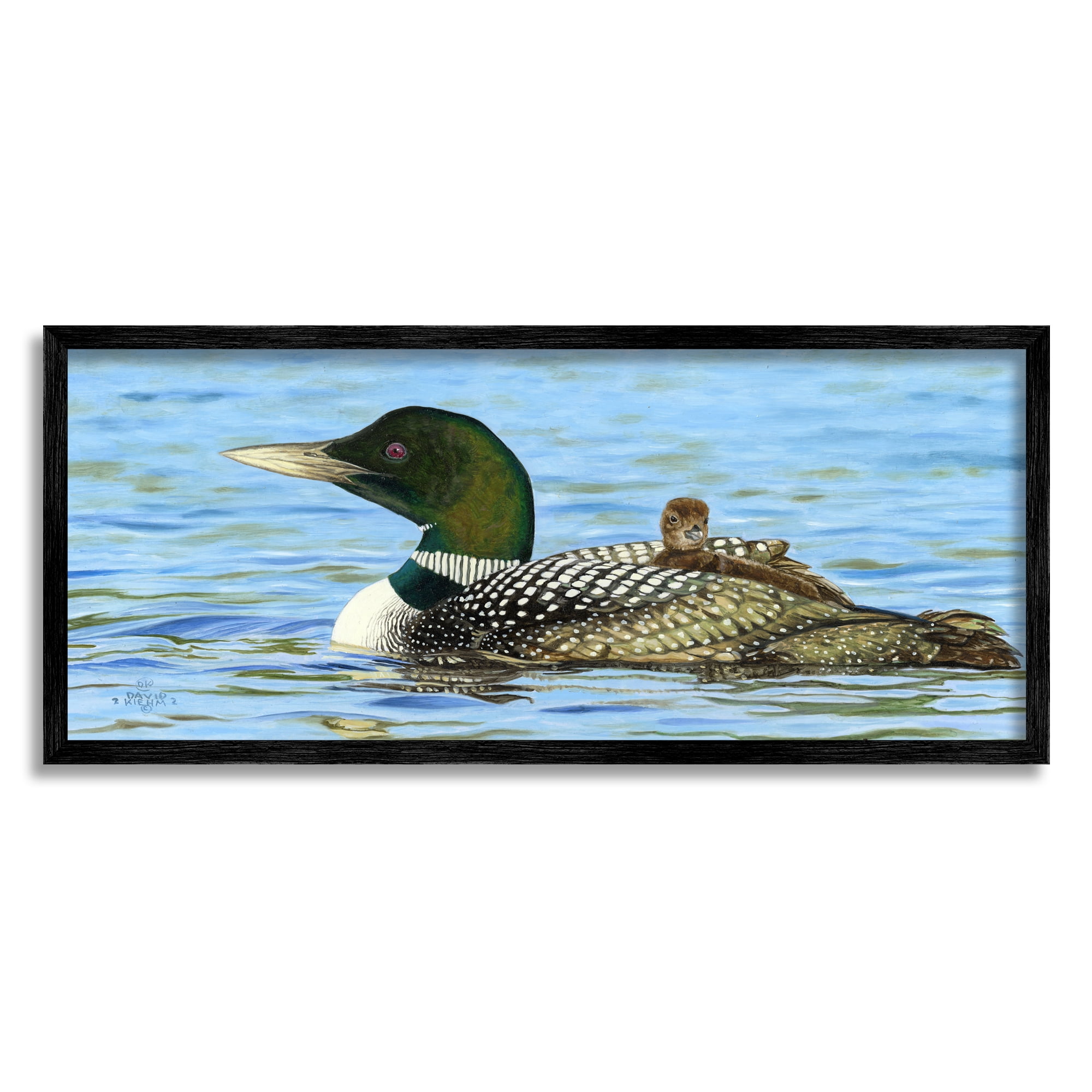 Stupell Industries Mallard & Duckling in Water Animals & Insects Photography Black Framed Art Print Wall Art, 30 x 13