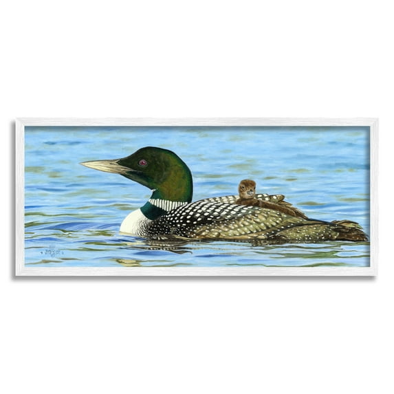 Stupell Industries Mallard & Duckling in Water Animals & Insects Photography White Framed Art Print Wall Art, 30 x 13