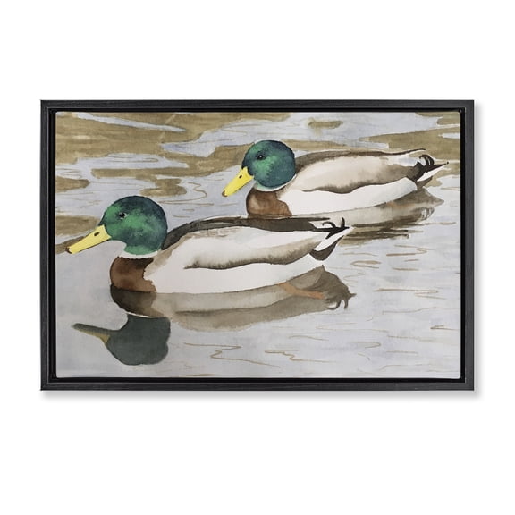 Stupell Industries Mallard Ducks Pair Animals Painting Black Floater Framed Canvas Art Print Wall Art, 25 x 17