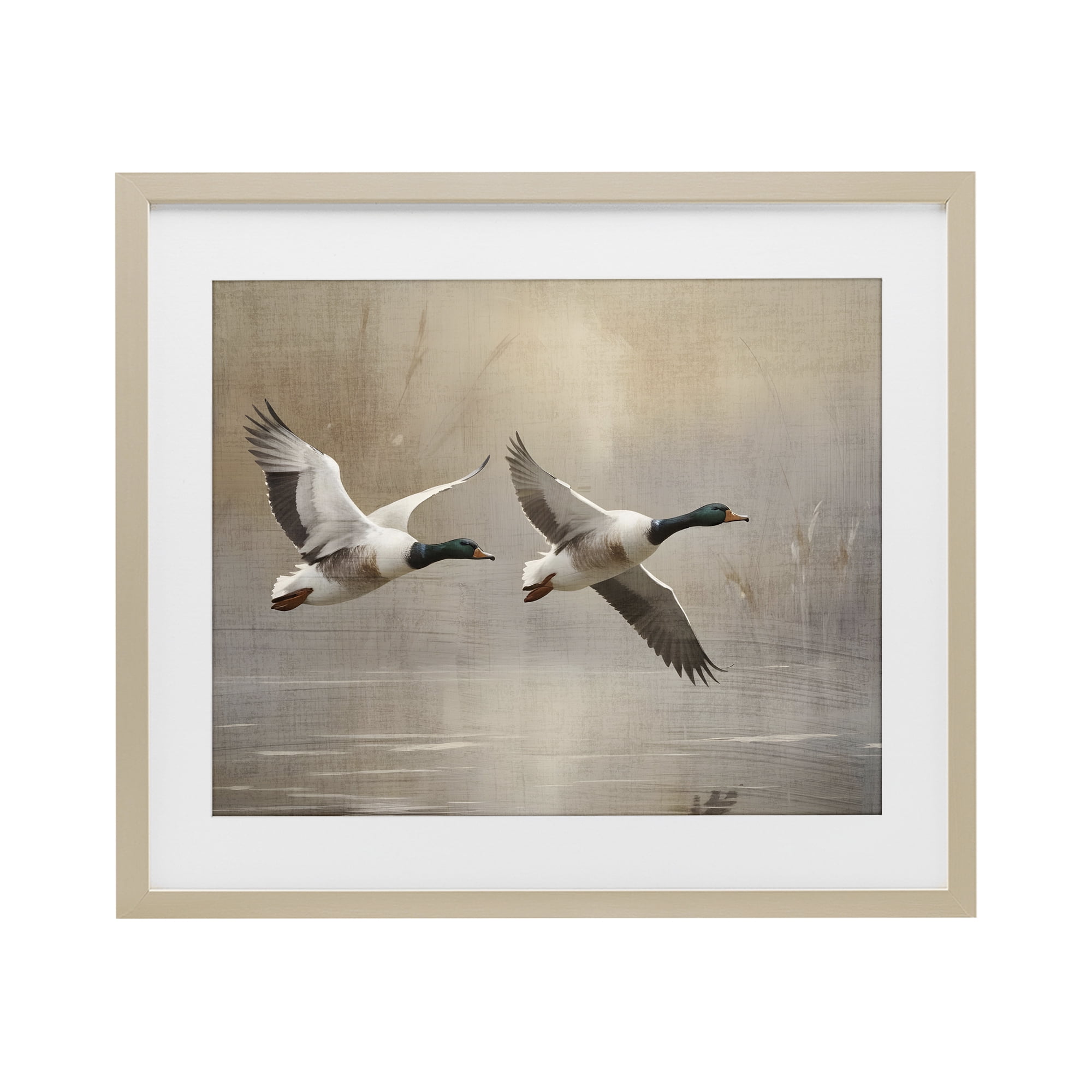 Stupell Industries Mallard Ducks over Pond Birch Framed Print Under Glass, design by Susan Arnot