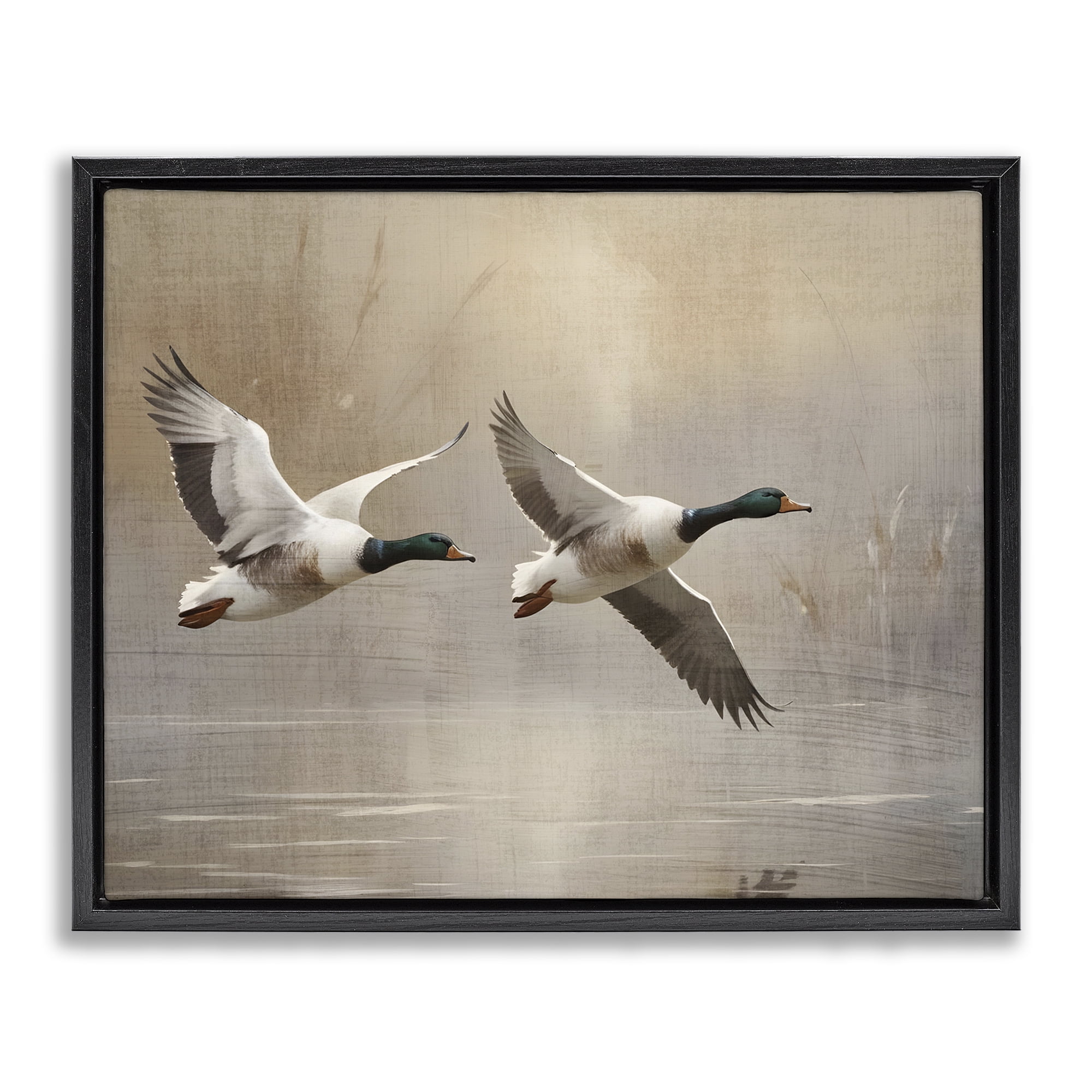 Stupell Industries Mallard Ducks over Pond Black Framed Floater Canvas Wall Art, design by Susan Arnot