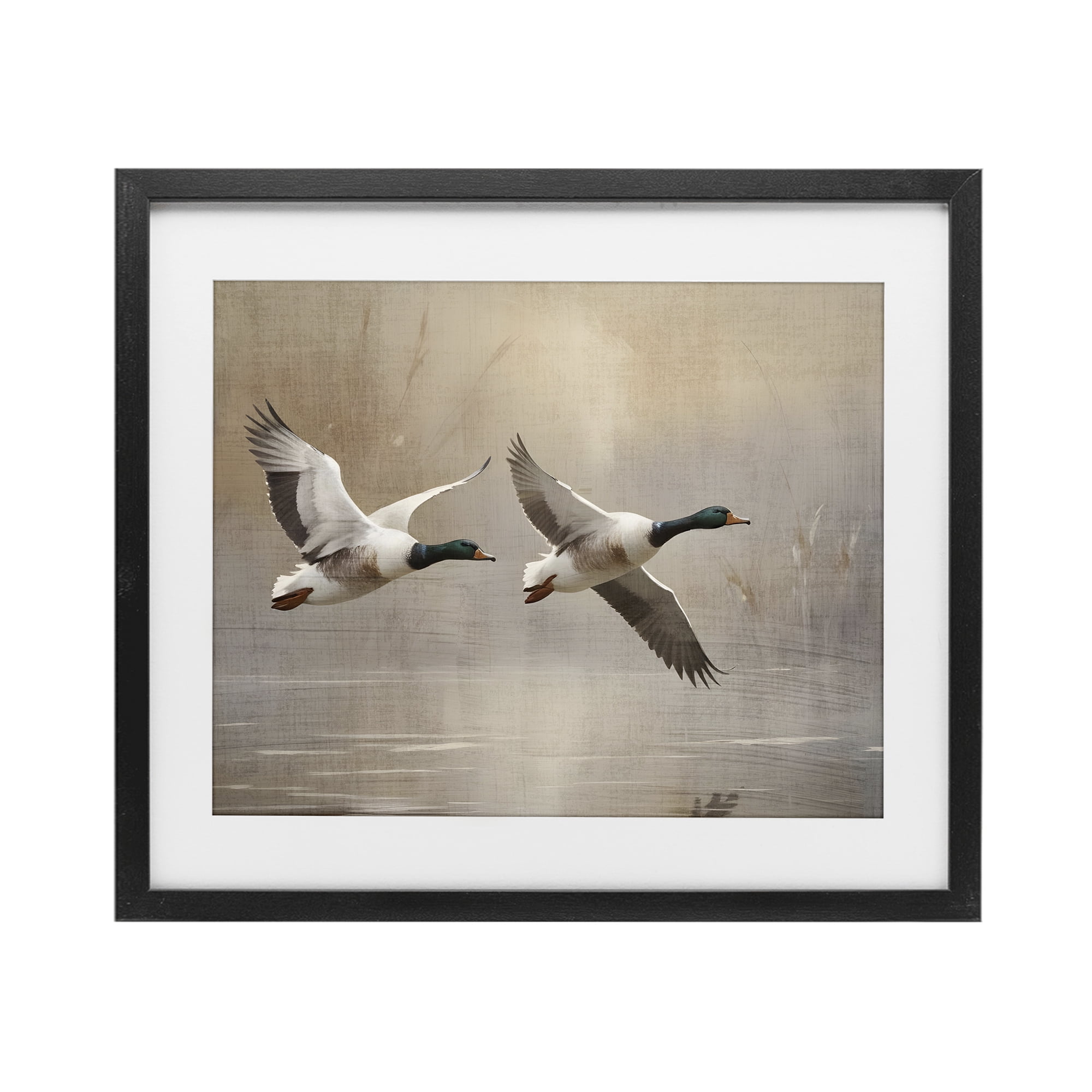 Stupell Industries Mallard Ducks over Pond Black Framed Print Under Glass, design by Susan Arnot