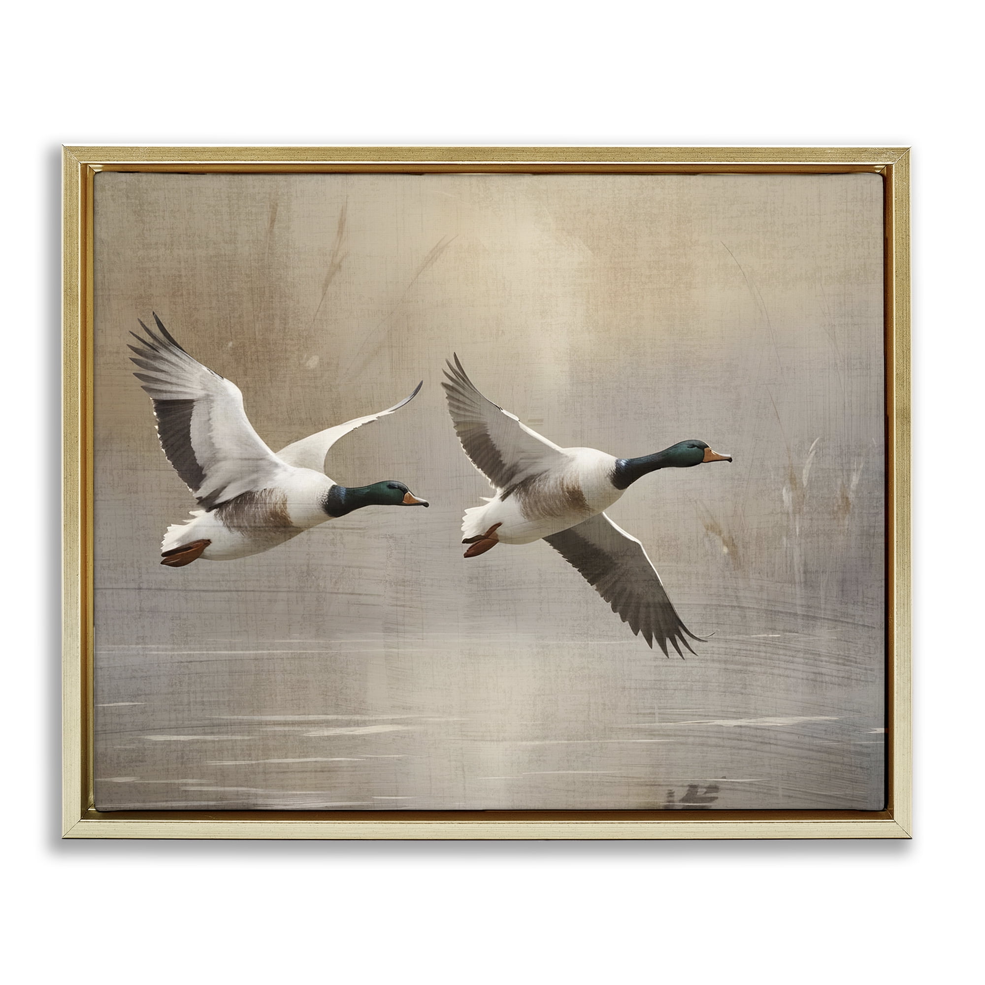 Stupell Industries Mallard Ducks over Pond Gold Framed Floater Canvas Wall Art, design by Susan Arnot
