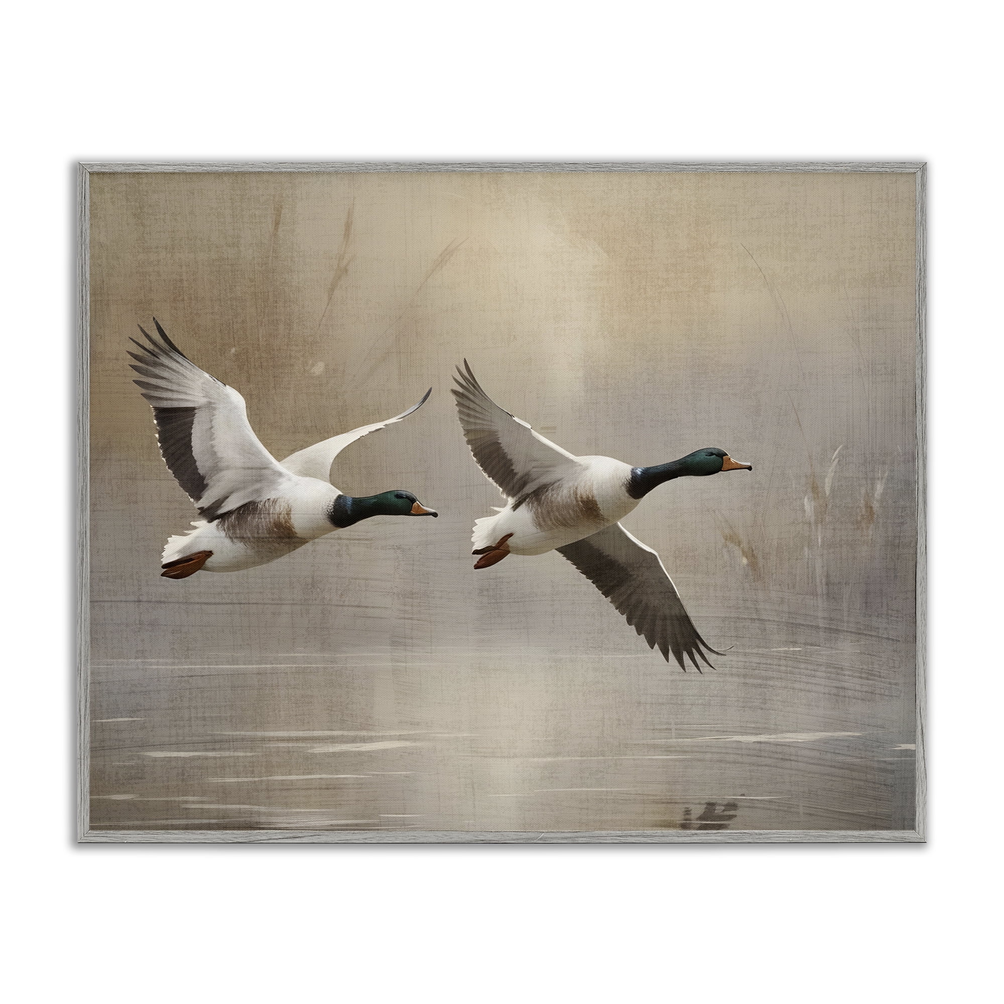Stupell Industries Mallard Ducks over Pond Gray Framed Giclee Art, design by Susan Arnot