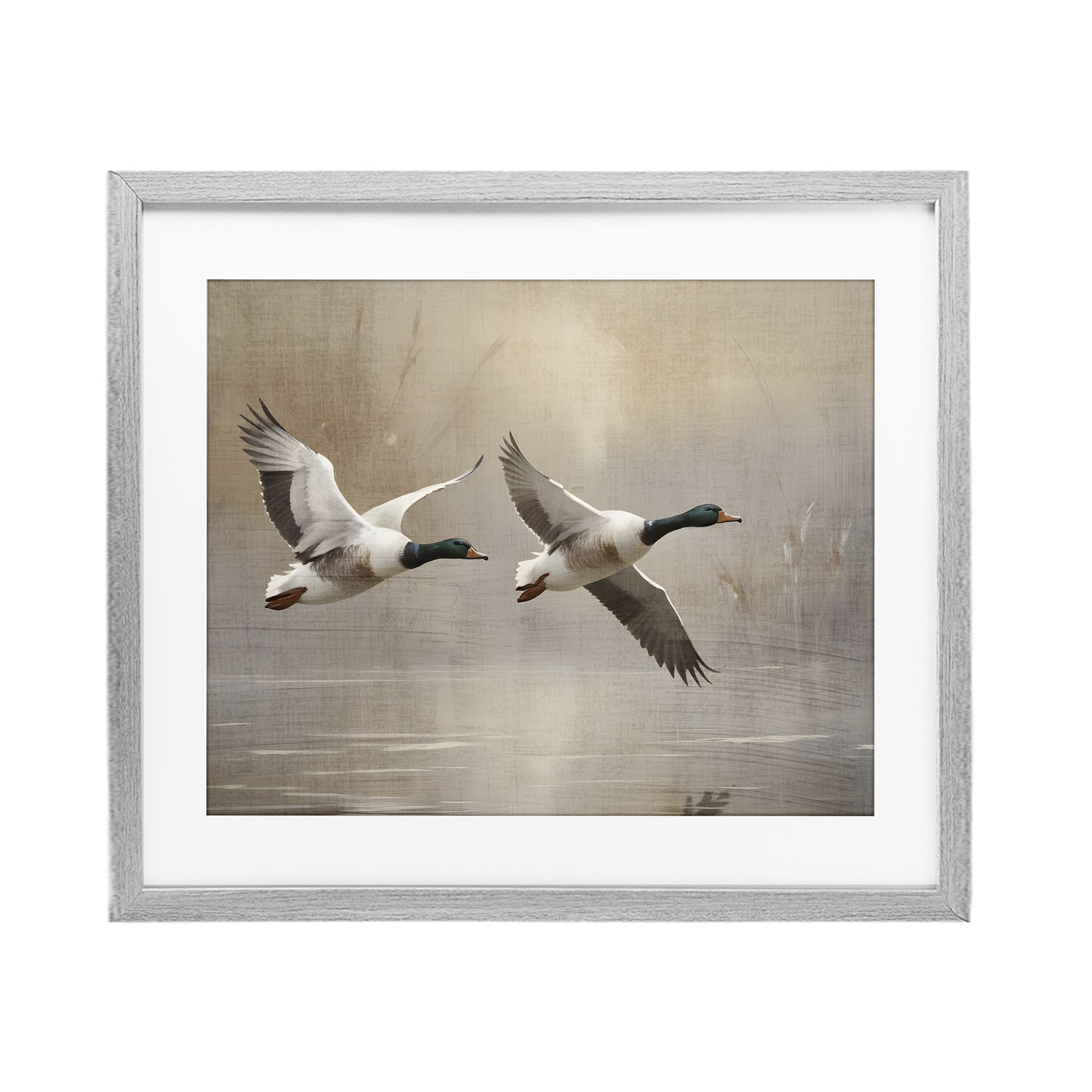 Stupell Industries Mallard Ducks over Pond Gray Framed Print Under Glass, design by Susan Arnot
