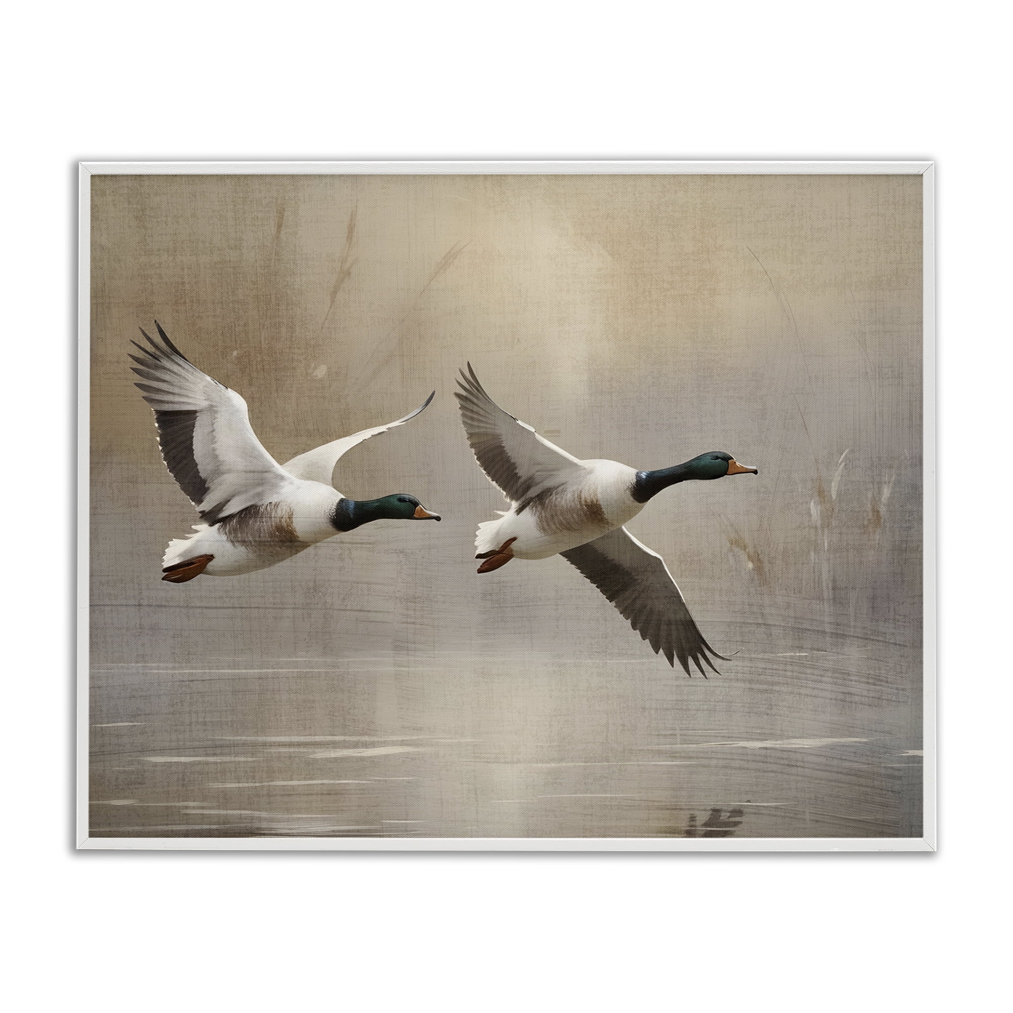 Stupell Industries Mallard Ducks over Pond White Framed Giclee Art, design by Susan Arnot