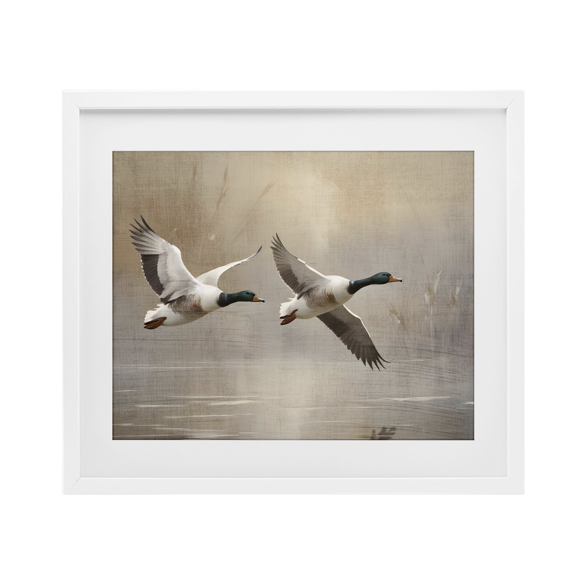 Stupell Industries Mallard Ducks over Pond White Framed Print Under Glass, design by Susan Arnot