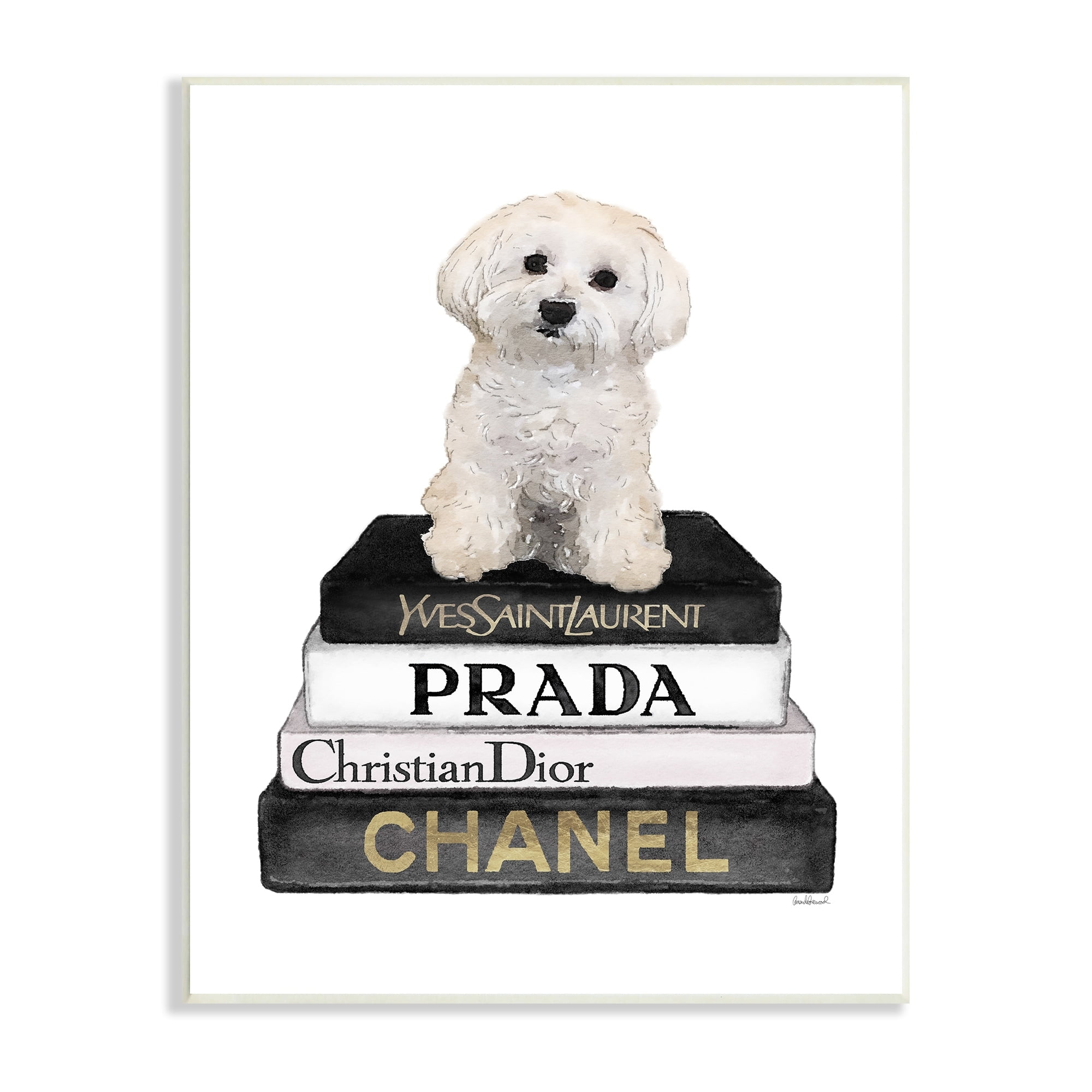Stupell Industries Maltese Dog Glam Pet Fashion Bookstack ,10 x 15, Design by Amanda Greenwood