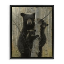 Stupell Industries Mama Bear Behind Tree Black Framed Floater Canvas Wall Art design by Collin Bogle, 21 x 17