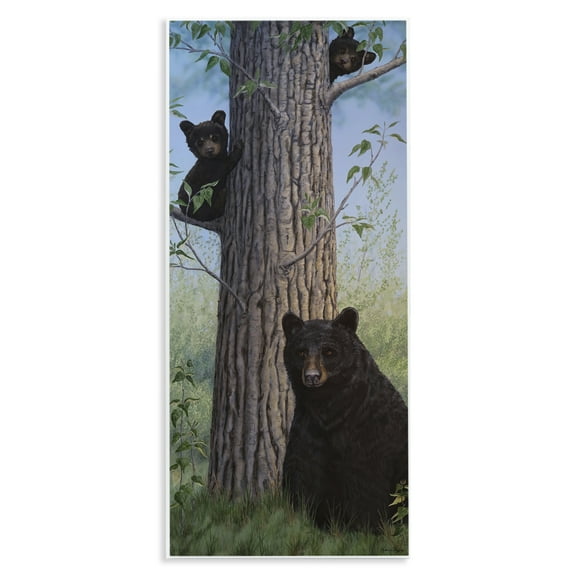 Stupell Industries Mama Bear & Cubs Animals Painting Unframed Art Print Wall Art, 7 x 17