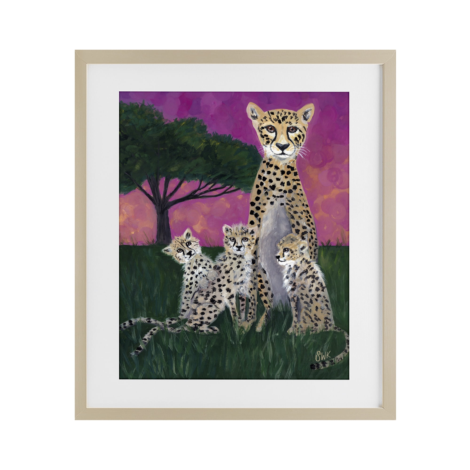 Stupell Industries Mama Cheetah & Her Cubs Birch Framed Print Under Glass, design by Sarah Waldron Kimball