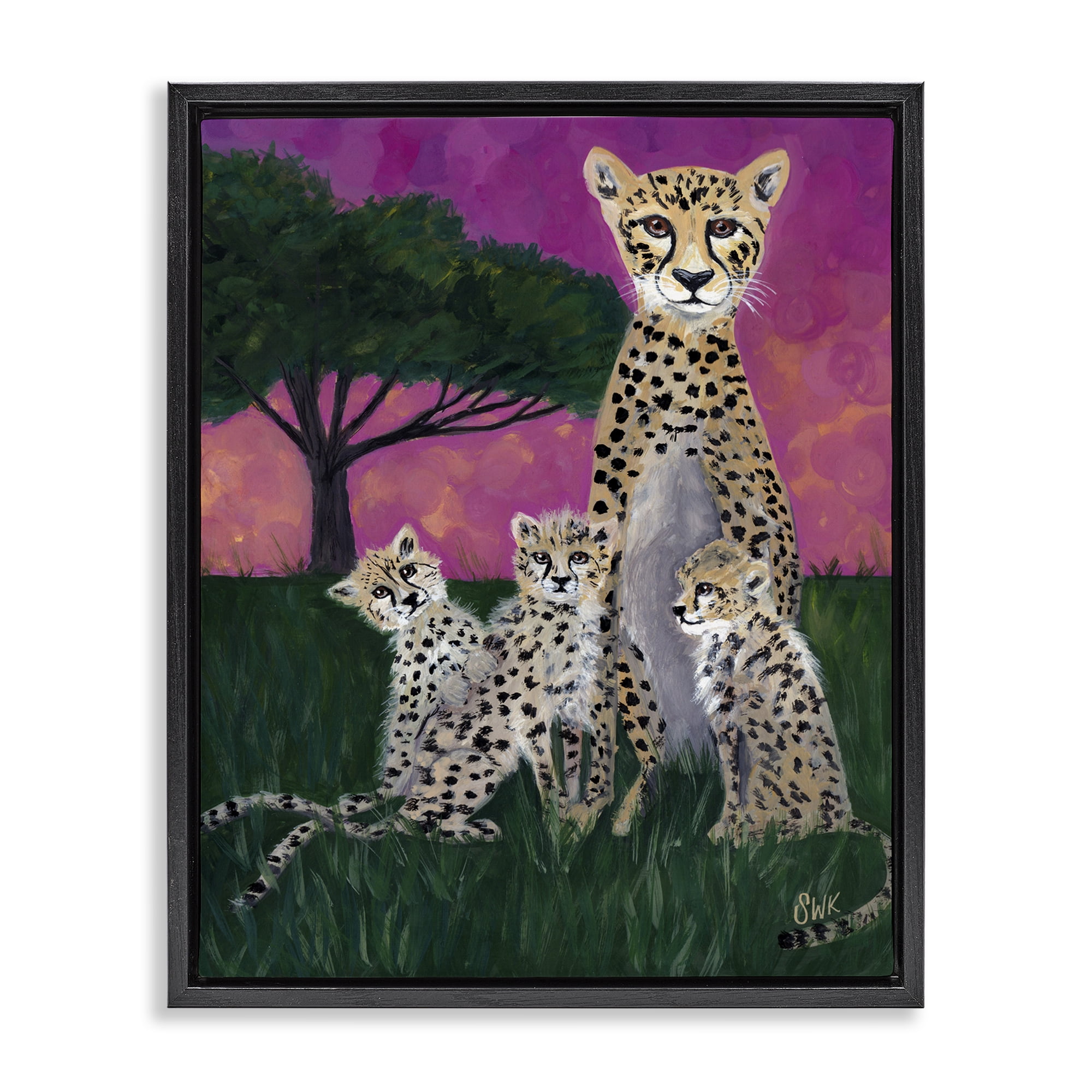 Stupell Industries Mama Cheetah & Her Cubs Black Framed Floater Canvas Wall Art, design by Sarah Waldron Kimball