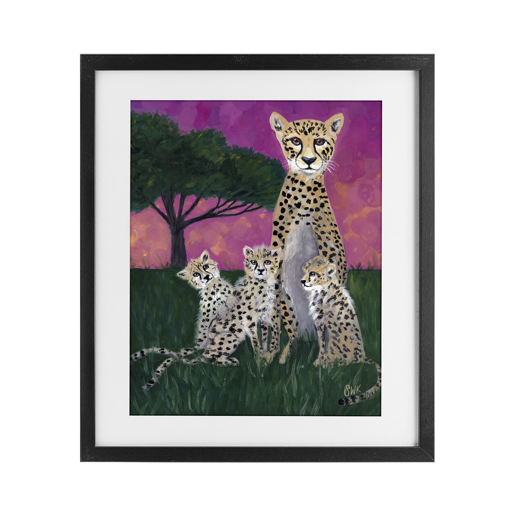 Stupell Industries Mama Cheetah & Her Cubs Black Framed Print Under Glass, design by Sarah Waldron Kimball