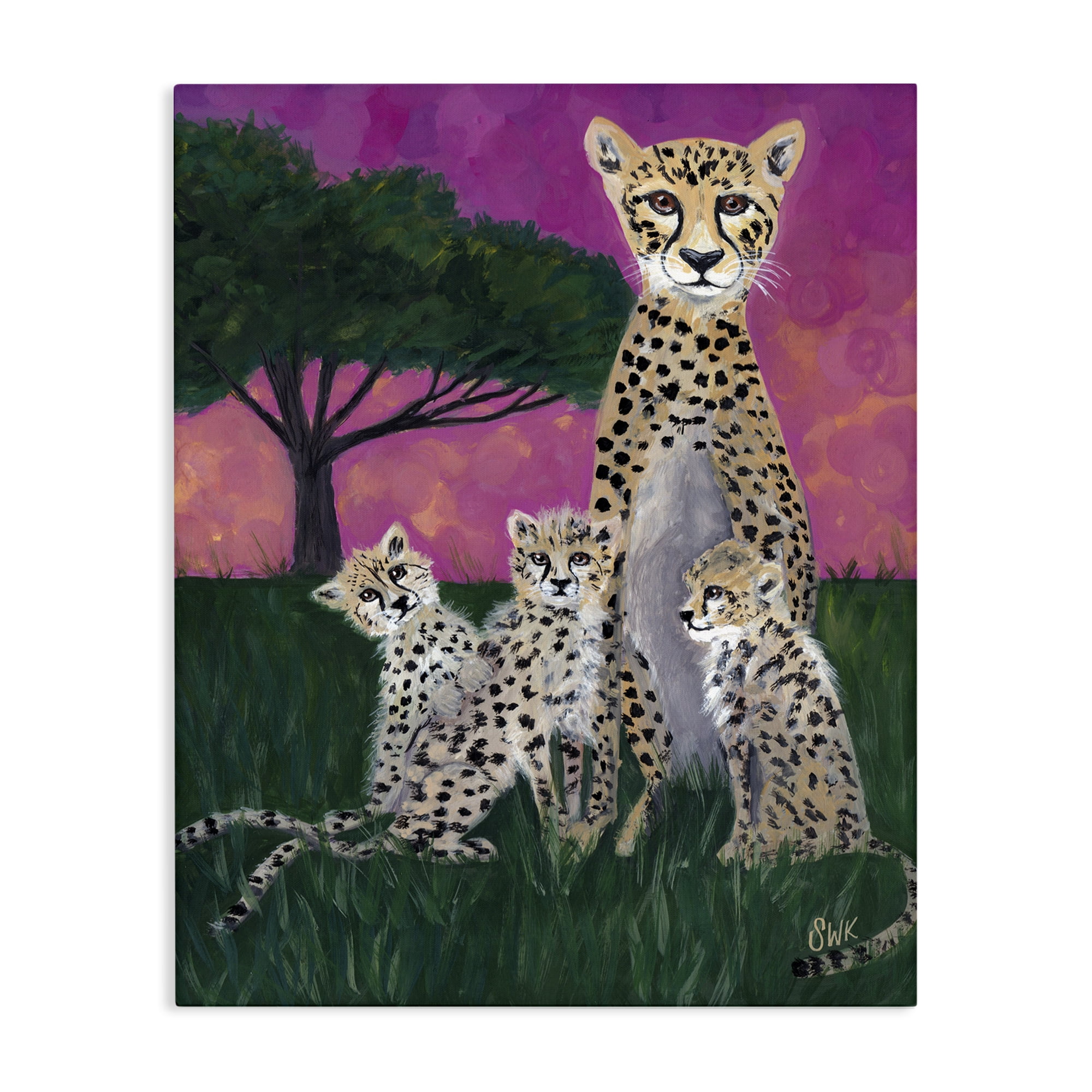 Stupell Industries Mama Cheetah & Her Cubs Canvas Wall Art, design by Sarah Waldron Kimball