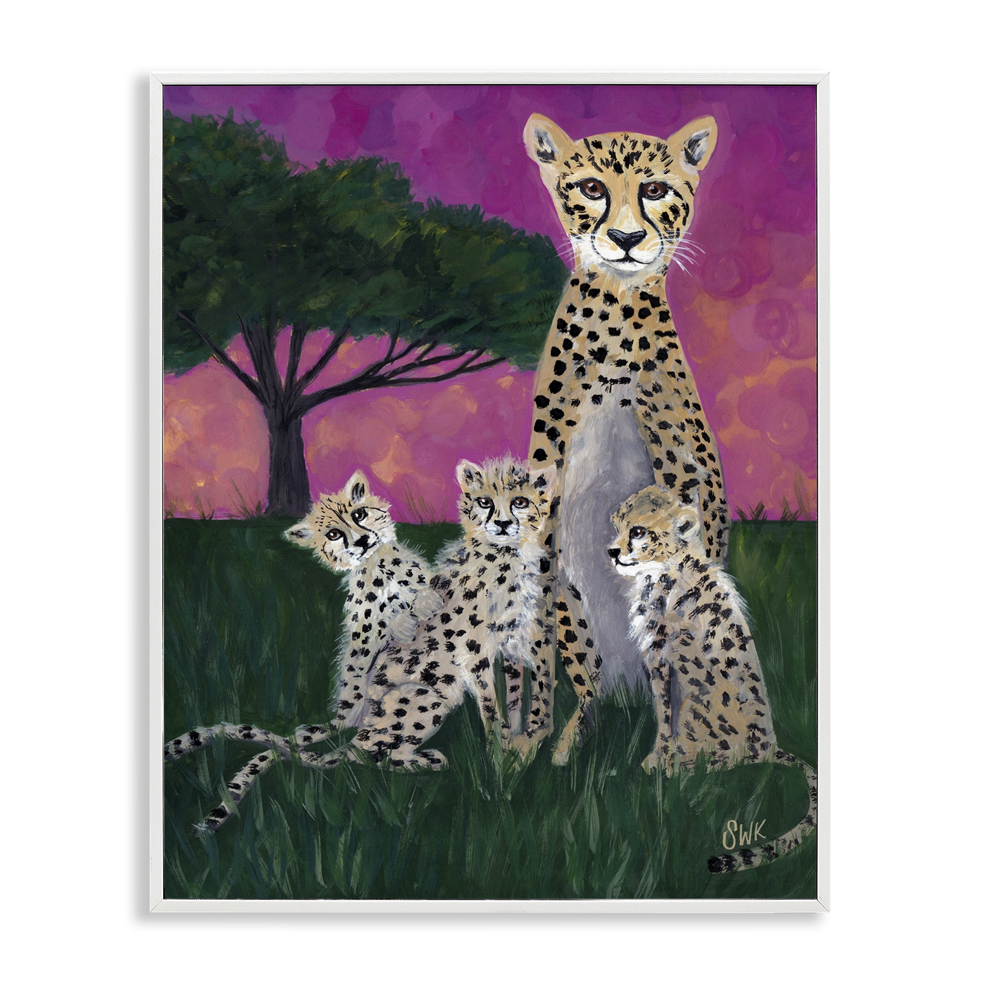Stupell Industries Mama Cheetah & Her Cubs White Framed Giclee Art, design by Sarah Waldron Kimball