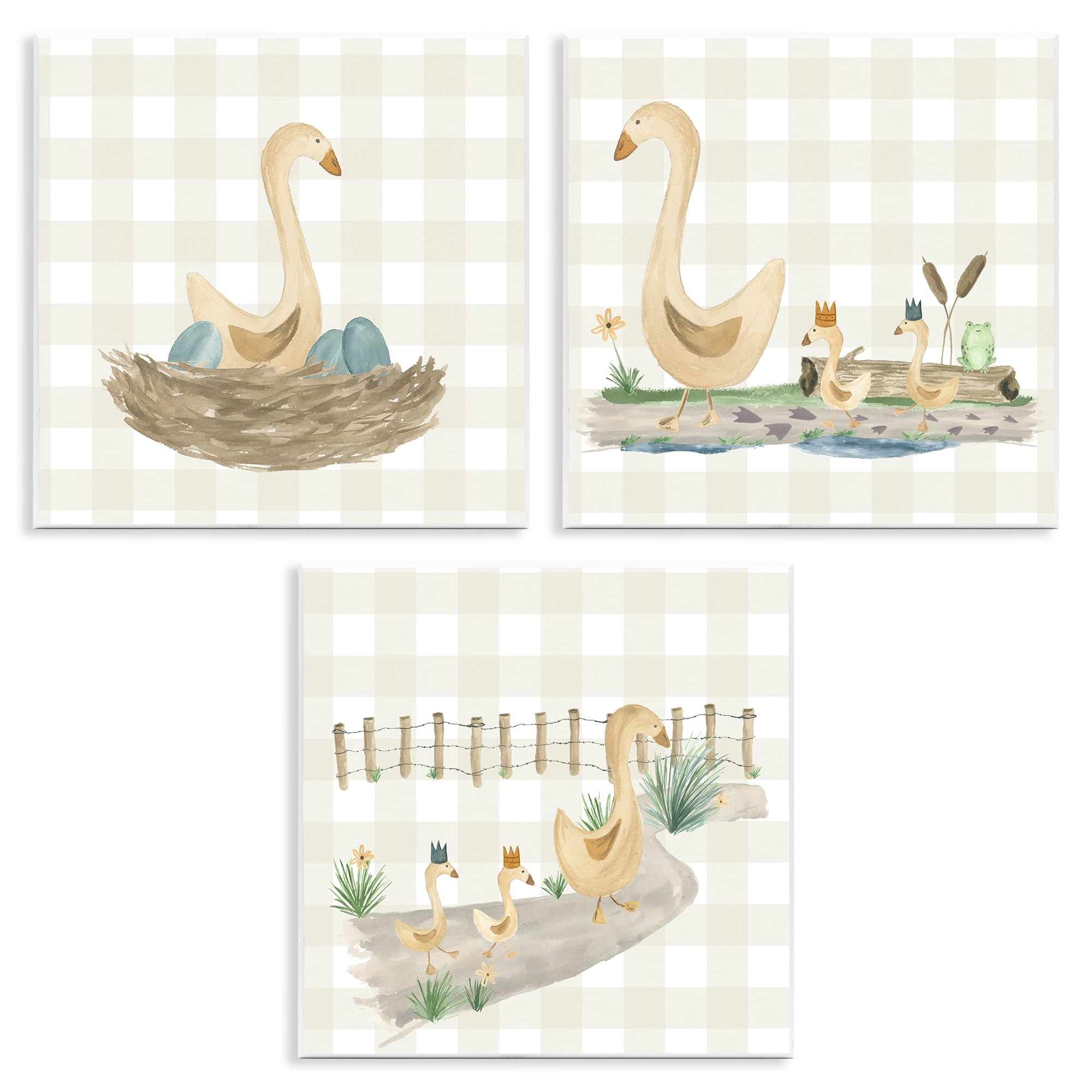Stupell Industries Mama Goose & Ducklings Animals Painting Unframed Art Print Wall Art, 12 x 12, Set of 3