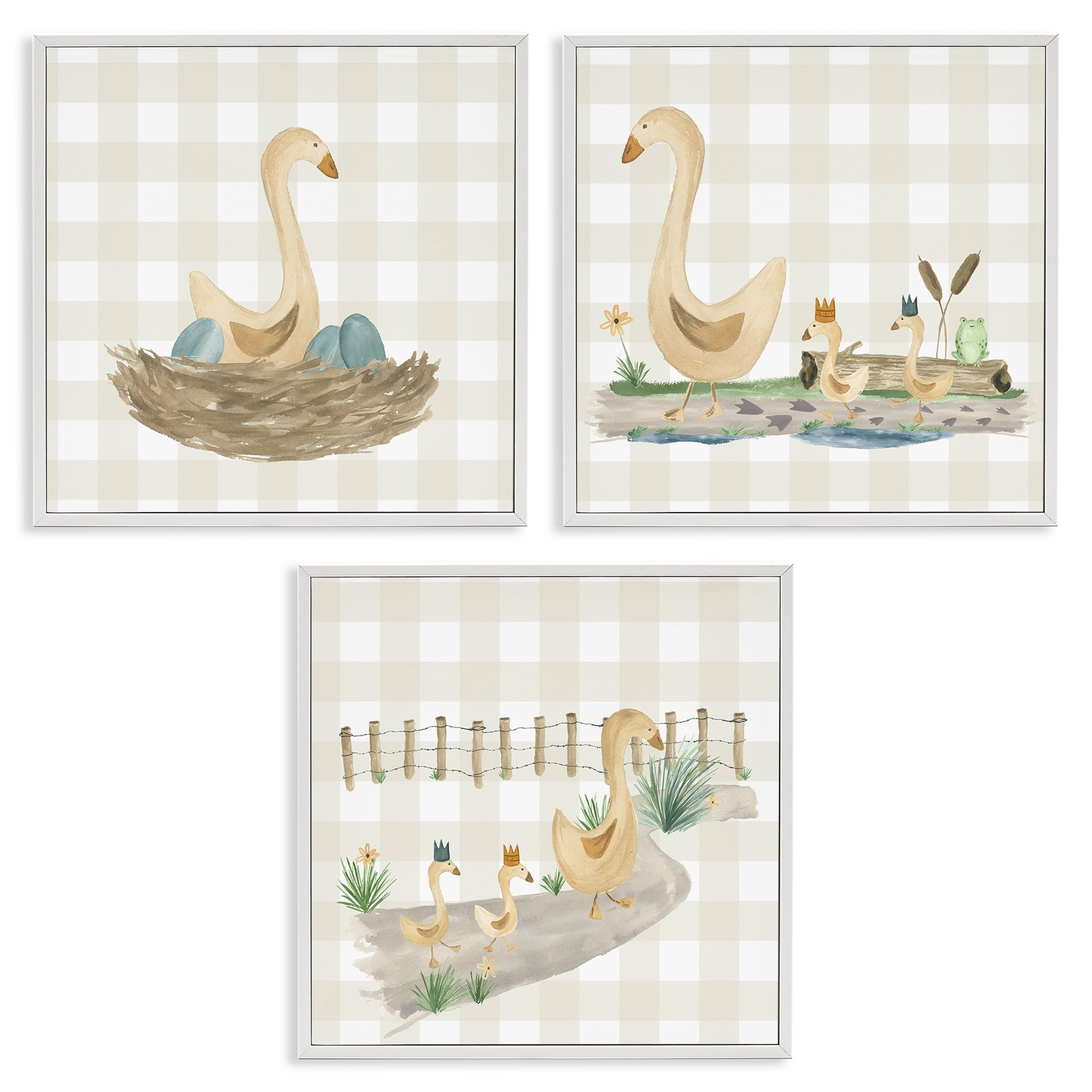 Stupell Industries Mama Goose & Ducklings Animals Painting White Framed Art Print Wall Art, 17 x 17, Set of 3