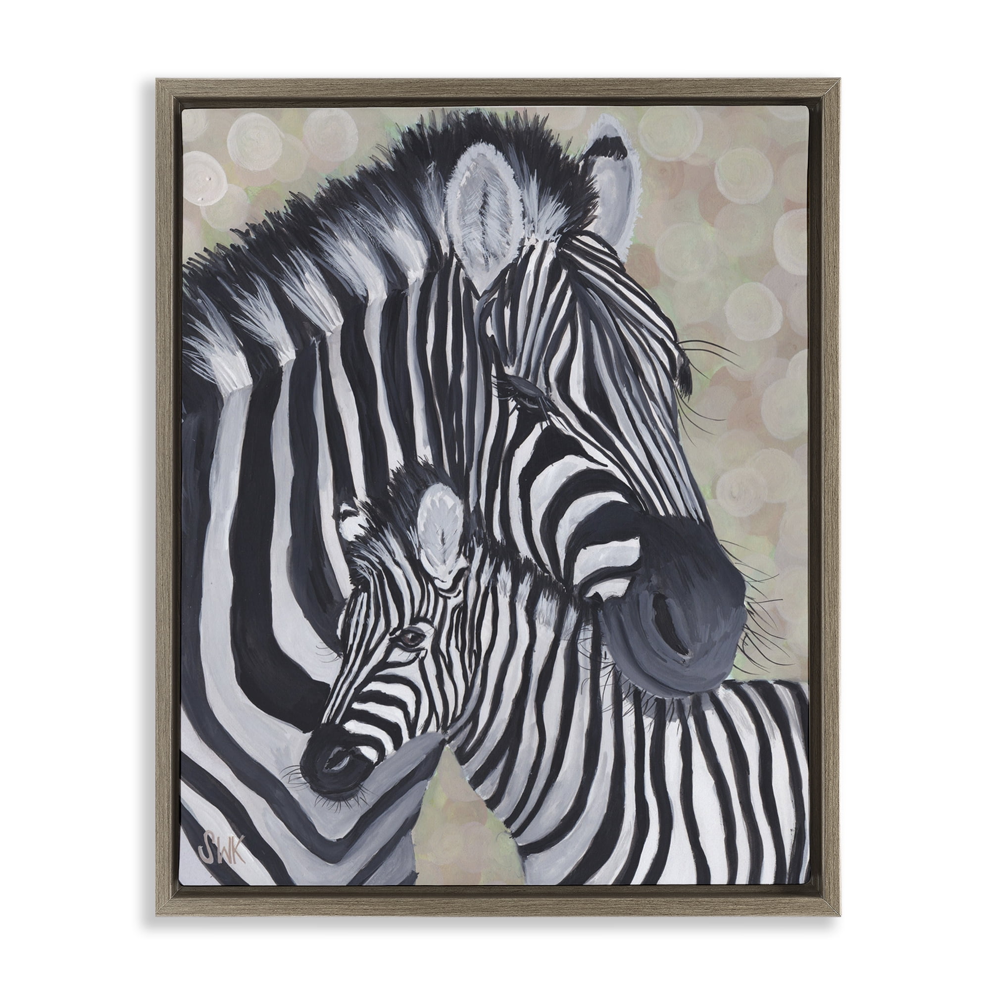 Stupell Industries Mama Zebra & Her Foal Brown Framed Floater Canvas Wall Art, design by Sarah Waldron Kimball