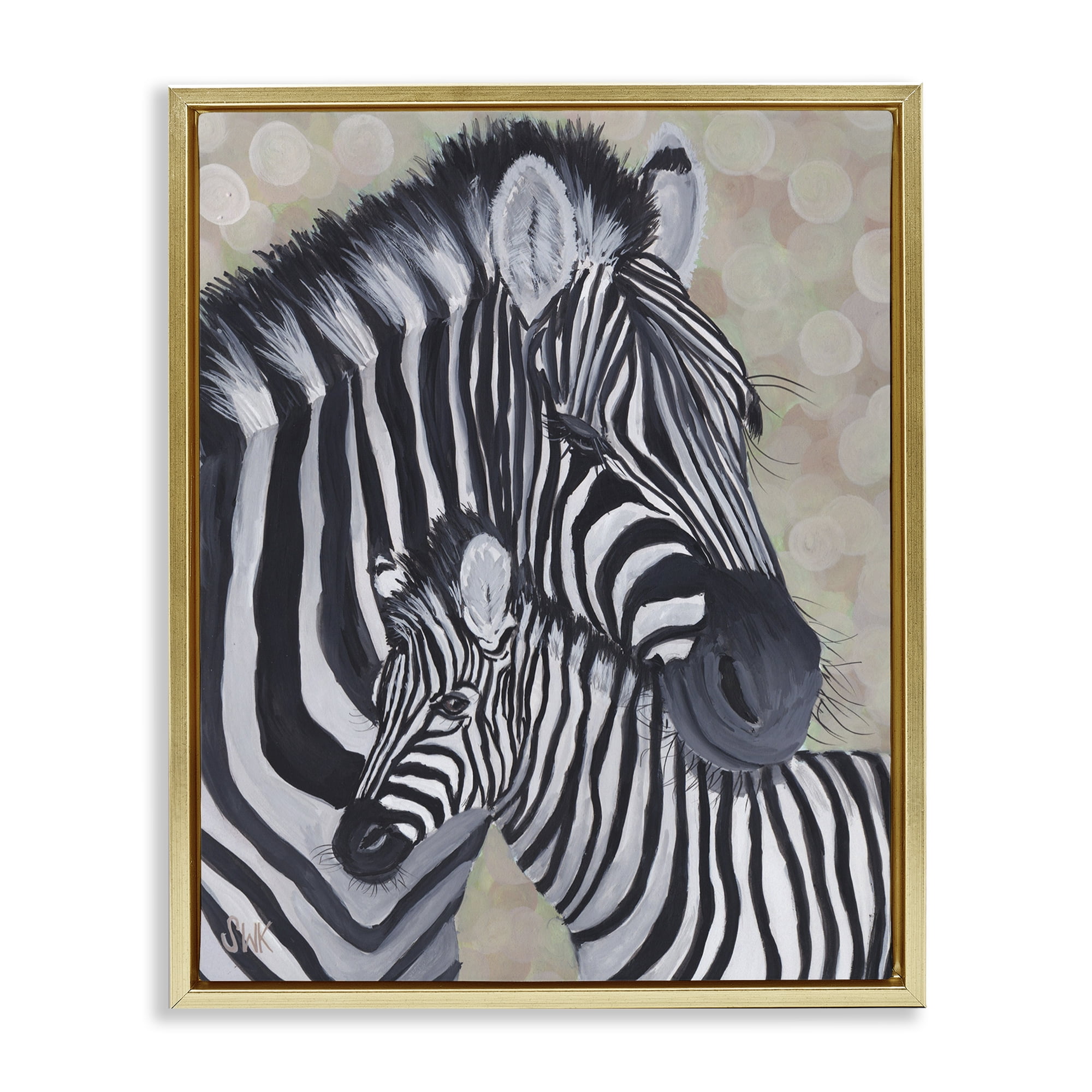 Stupell Industries Mama Zebra & Her Foal Gold Framed Floater Canvas Wall Art, design by Sarah Waldron Kimball