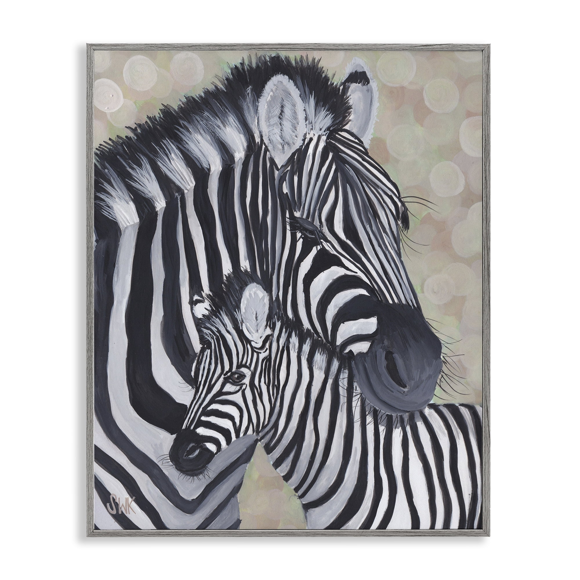 Stupell Industries Mama Zebra & Her Foal Gray Framed Giclee Art, design by Sarah Waldron Kimball
