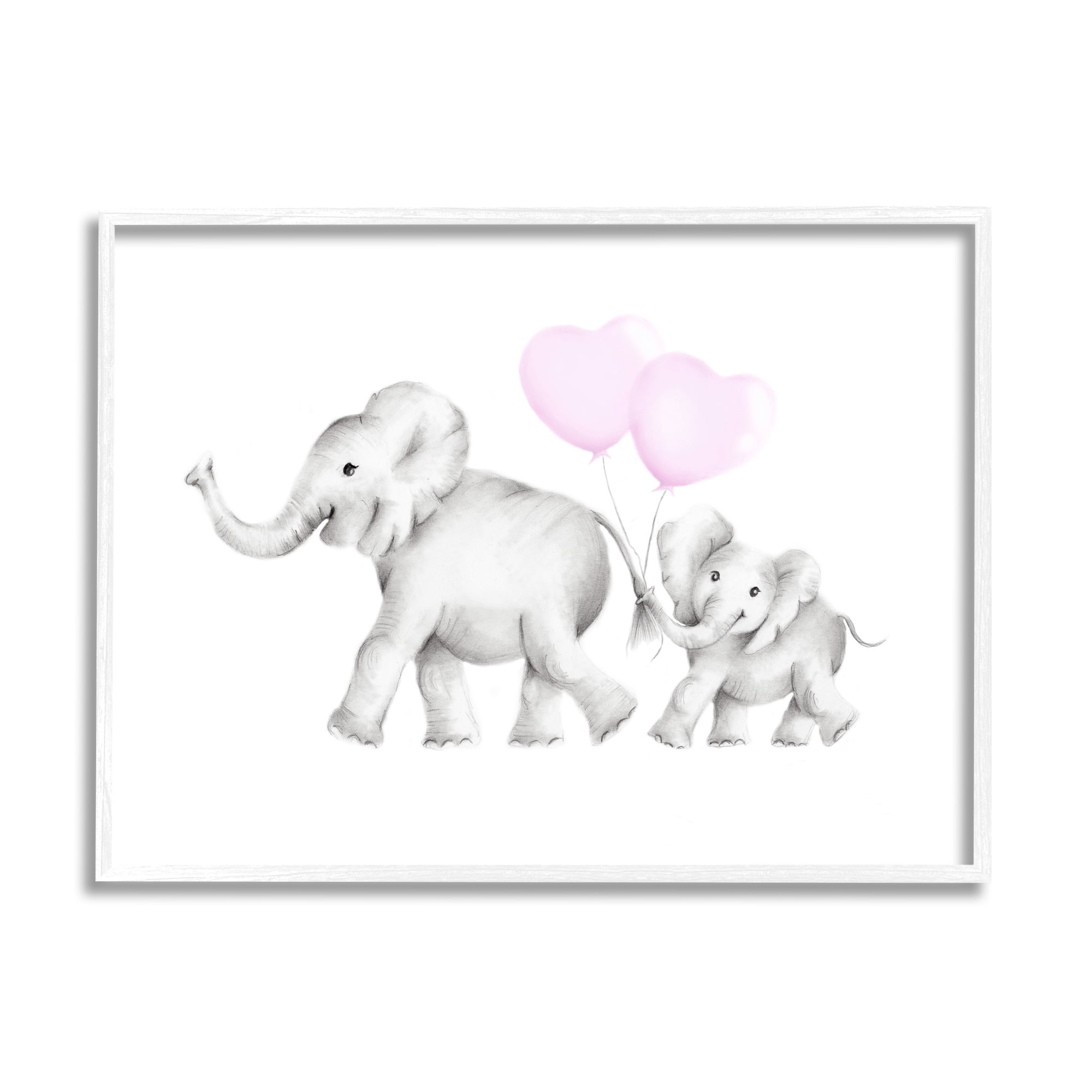 Stupell Industries Mama and Baby Elephants Graphic Art White Framed Art Print Wall Art, 11x14, by Studio Q