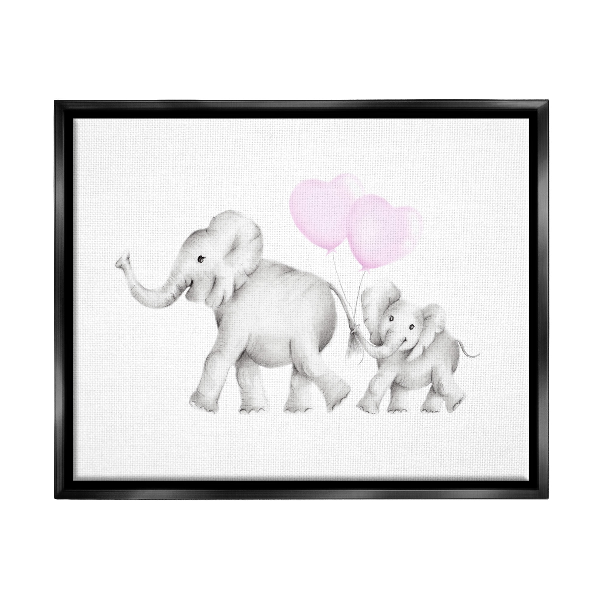 Stupell Industries Mama and Baby Elephants Jet Black Framed Floating Canvas Wall Art, 16x20, by Studio Q