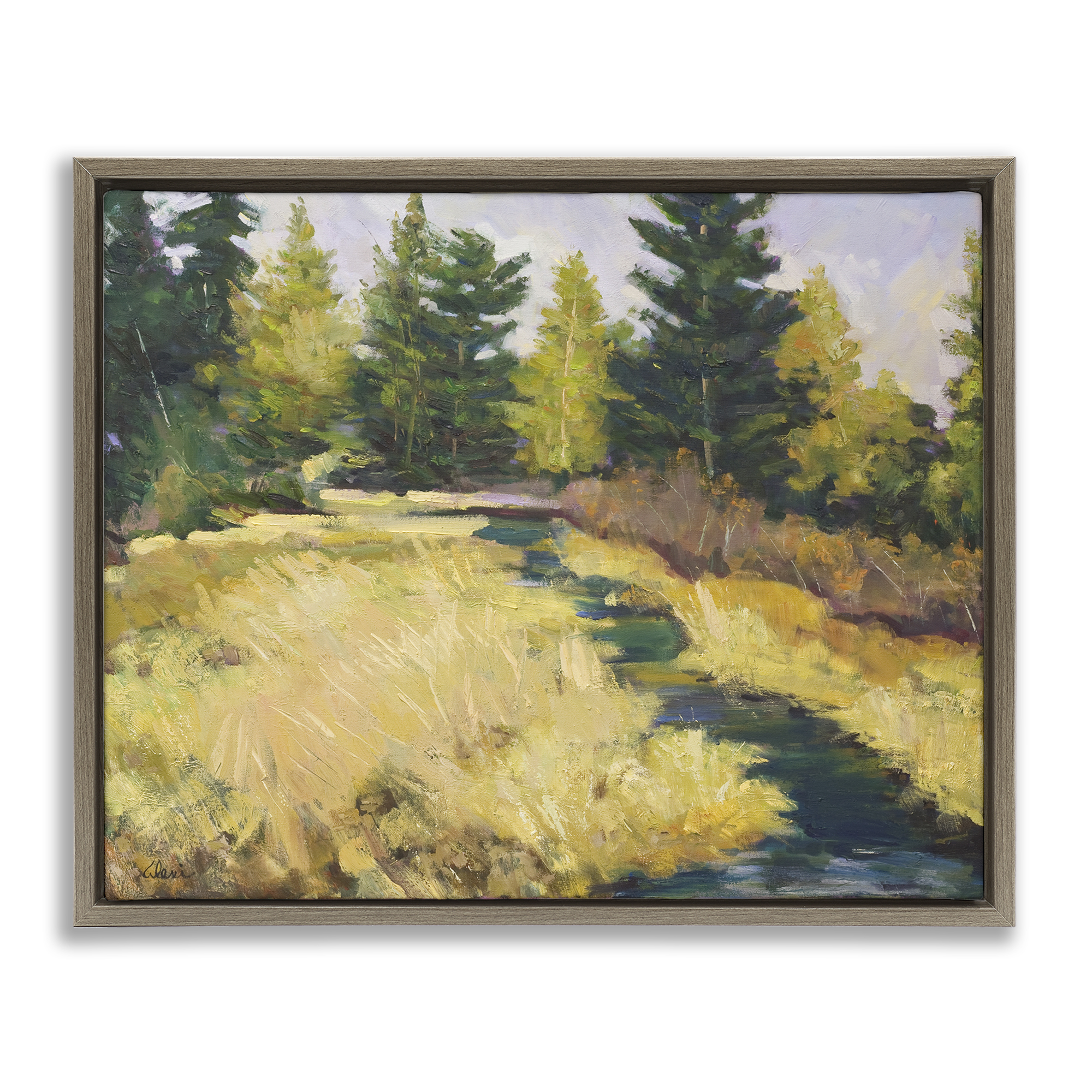 Stupell Industries Mammoth Creek Landscape Landscape & Nature Painting Brown Floater Framed Canvas Art Print Wall Art, 31 x 25