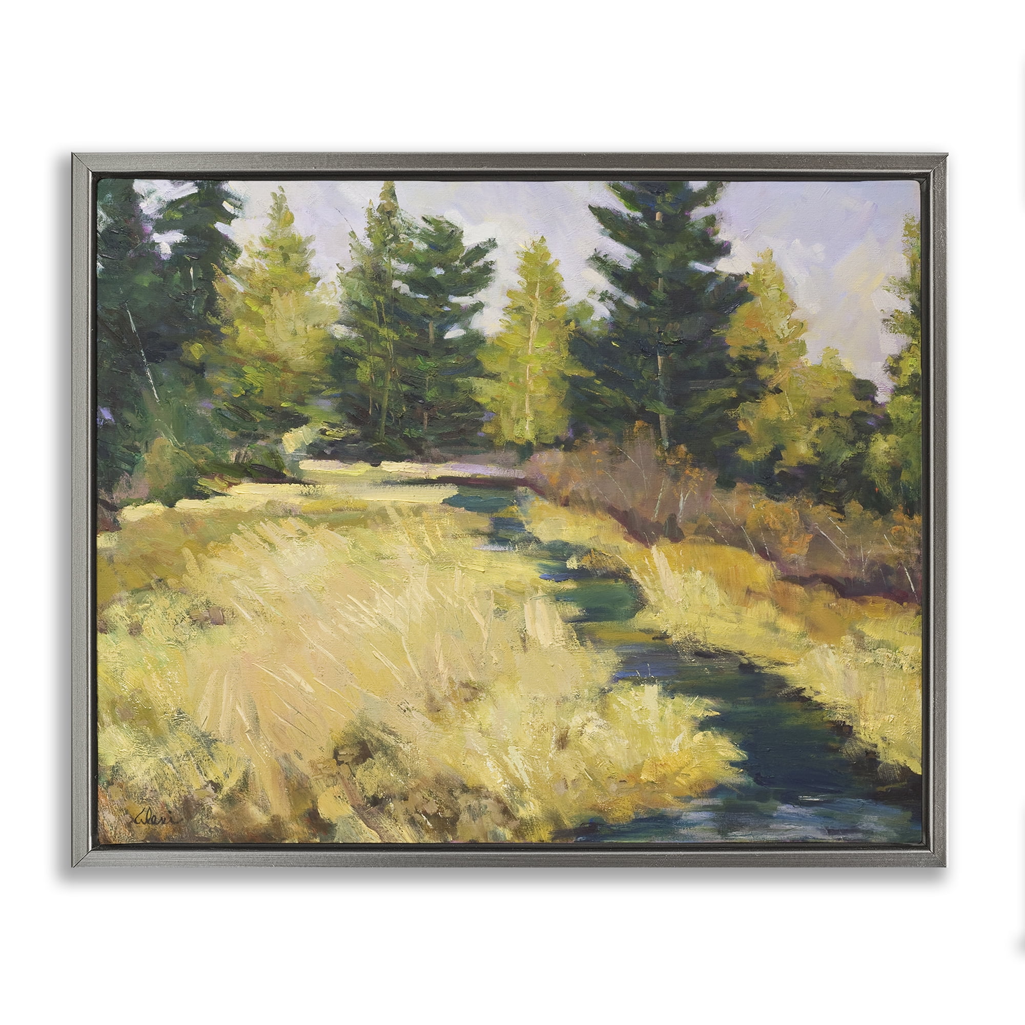 Stupell Industries Mammoth Creek Landscape Landscape & Nature Painting Gray Floater Framed Canvas Art Print Wall Art, 21 x 17
