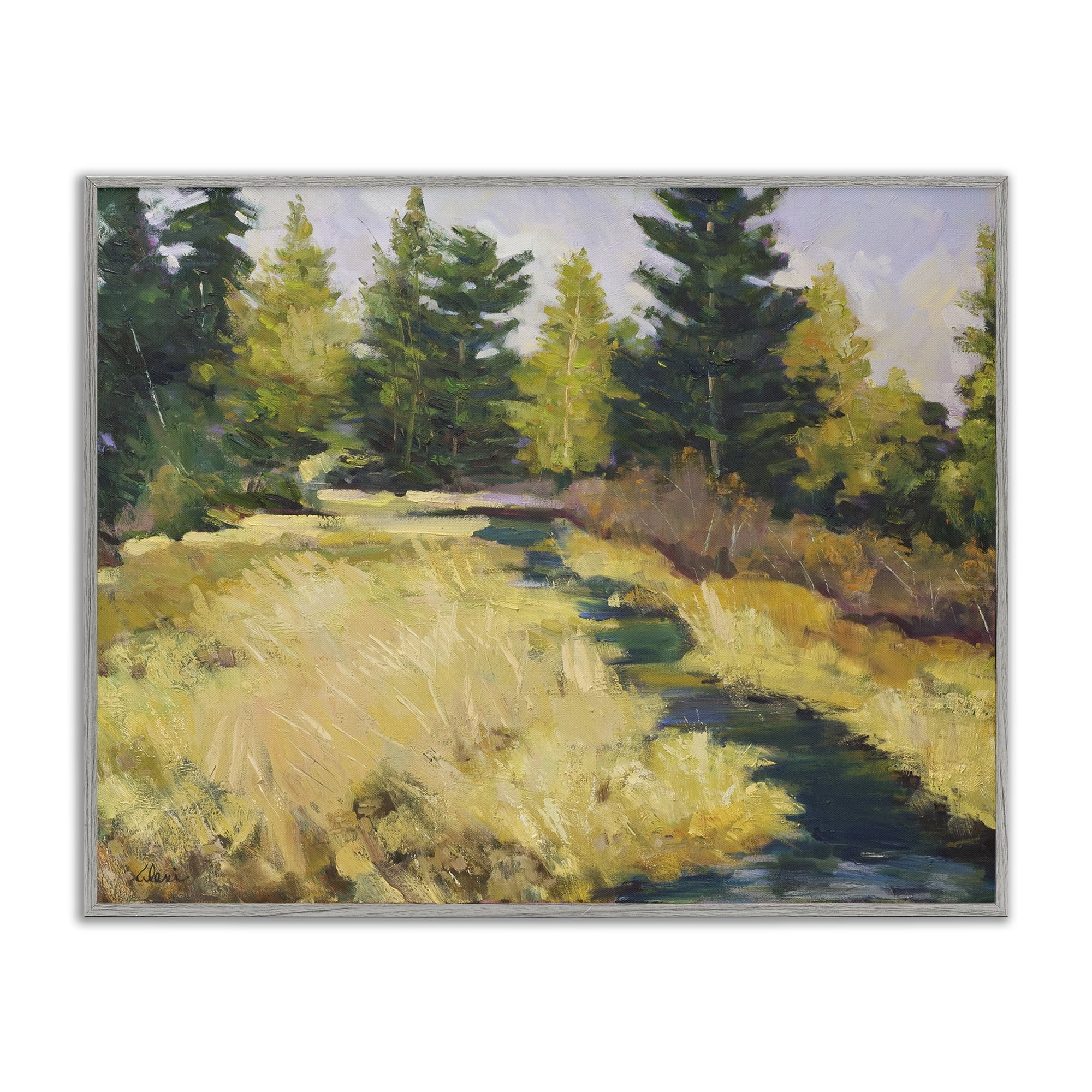 Stupell Industries Mammoth Creek Landscape Landscape & Nature Painting Gray Framed Art Print Wall Art, 30 x 24