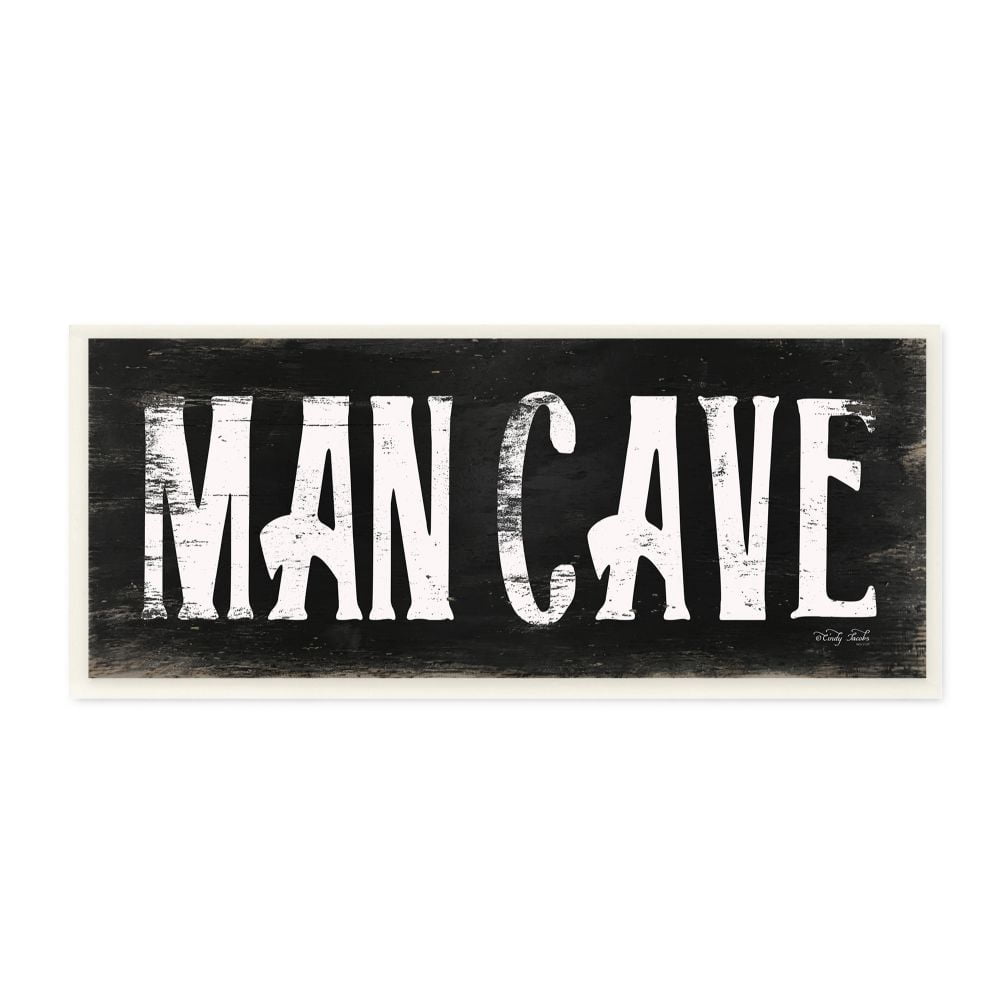 Stupell Industries Man Cave Black And White Textured Word Design Wall Plaque by Cindy Jacobs, 7" x 7", Wall Plaque