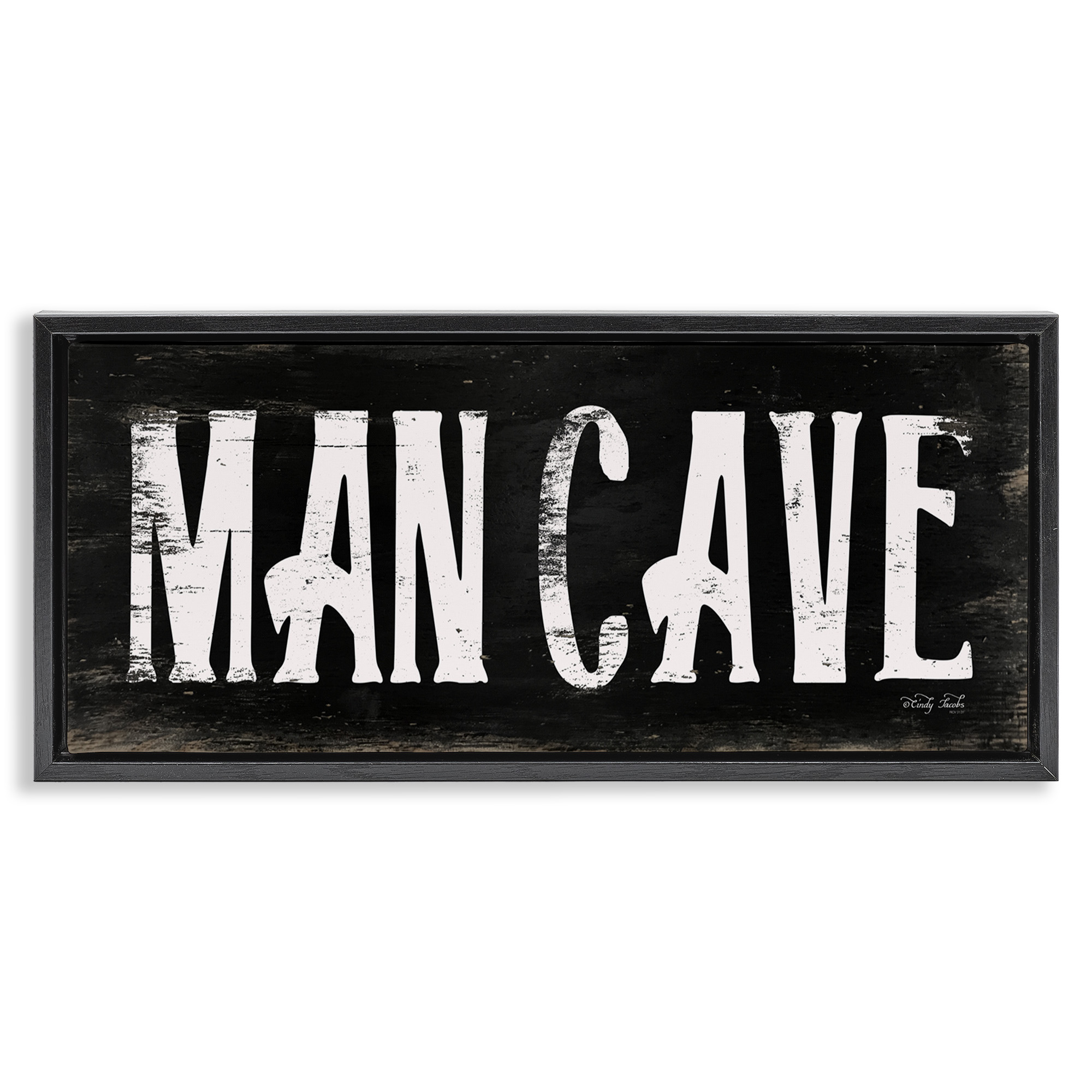 Stupell Industries Man Cave Black And White Typography Painting Black Floater Framed Canvas Art Print Wall Art, 31 x 14