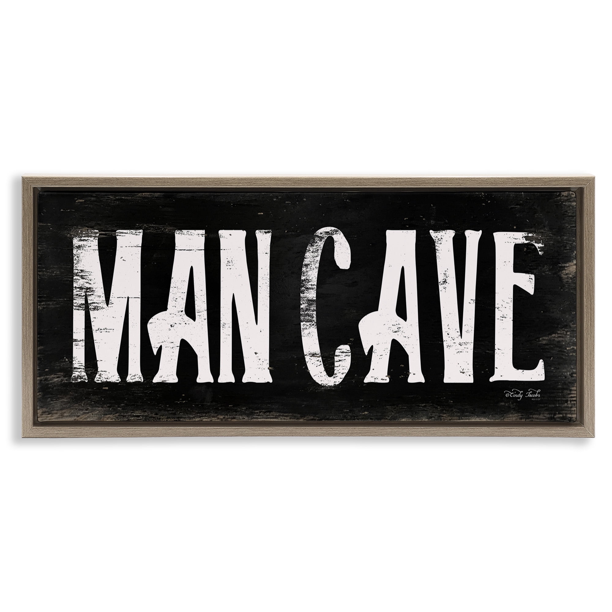 Stupell Industries Man Cave Black And White Typography Painting Brown Floater Framed Canvas Art Print Wall Art, 25 x 11