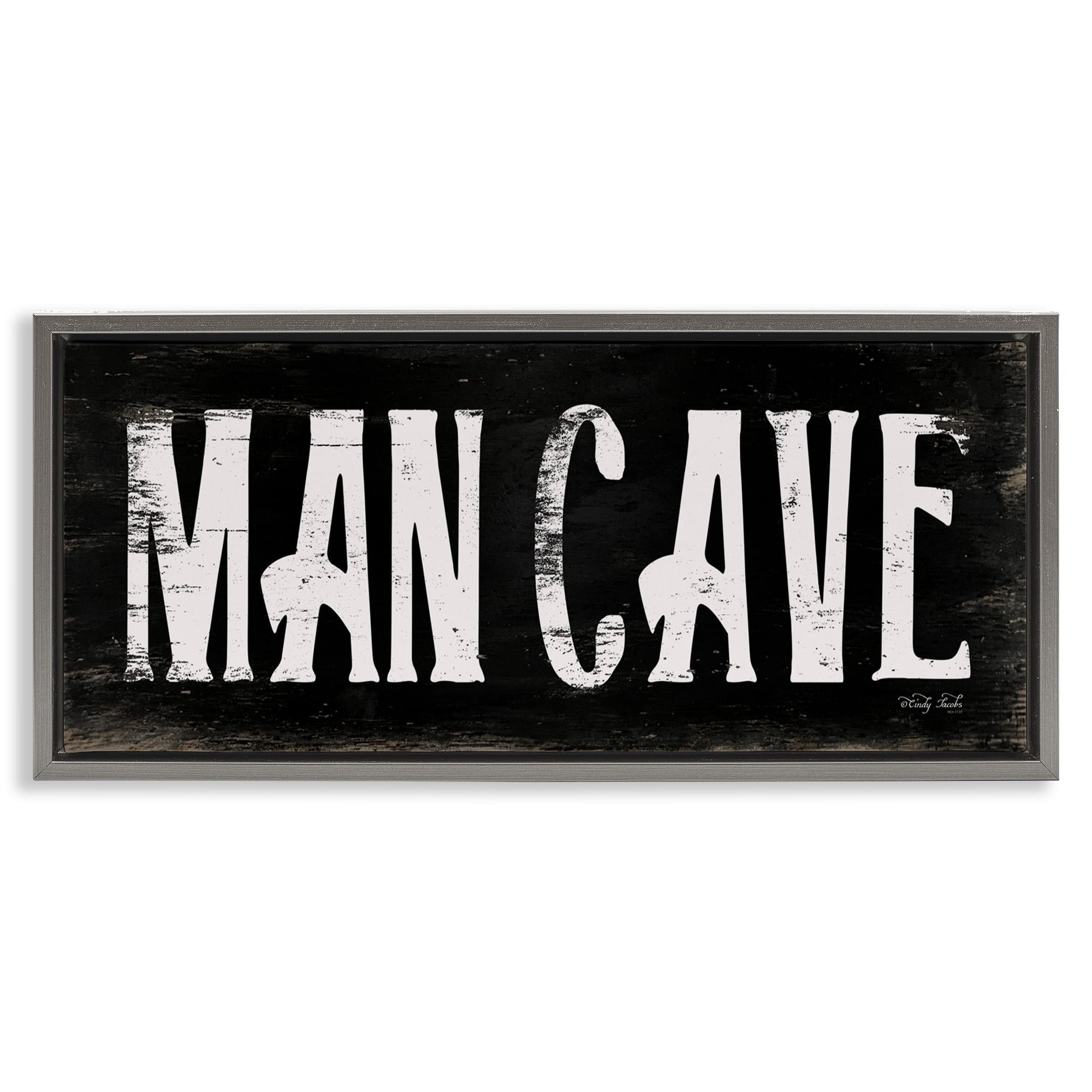 Stupell Industries Man Cave Black And White Typography Painting Gray Floater Framed Canvas Art Print Wall Art, 25 x 11