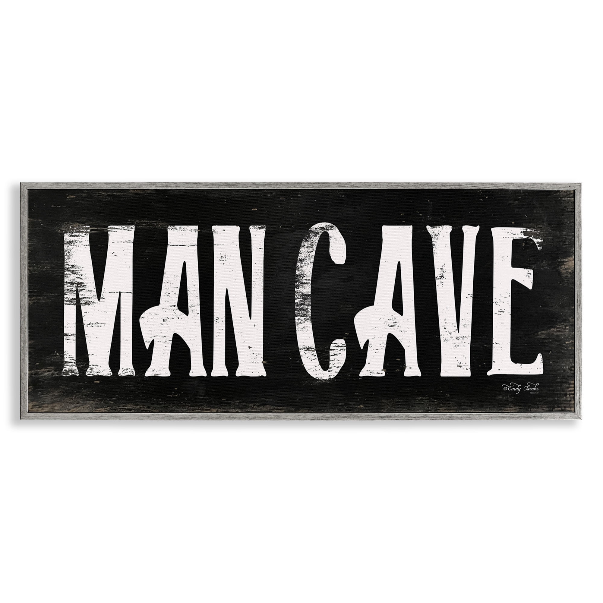 Stupell Industries Man Cave Black And White Typography Painting Gray Framed Art Print Wall Art, 30 x 13