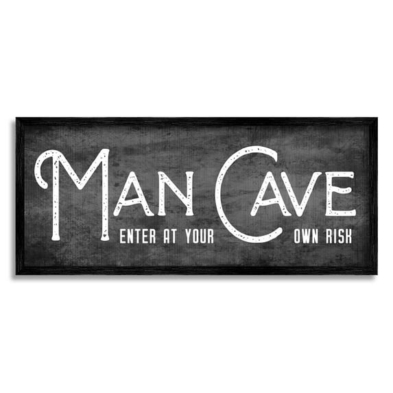Stupell Industries Man Cave Humorous Vintage Typography Entrance Sign Graphic Art Black Framed Art Print Wall Art, Design by CAD Designs