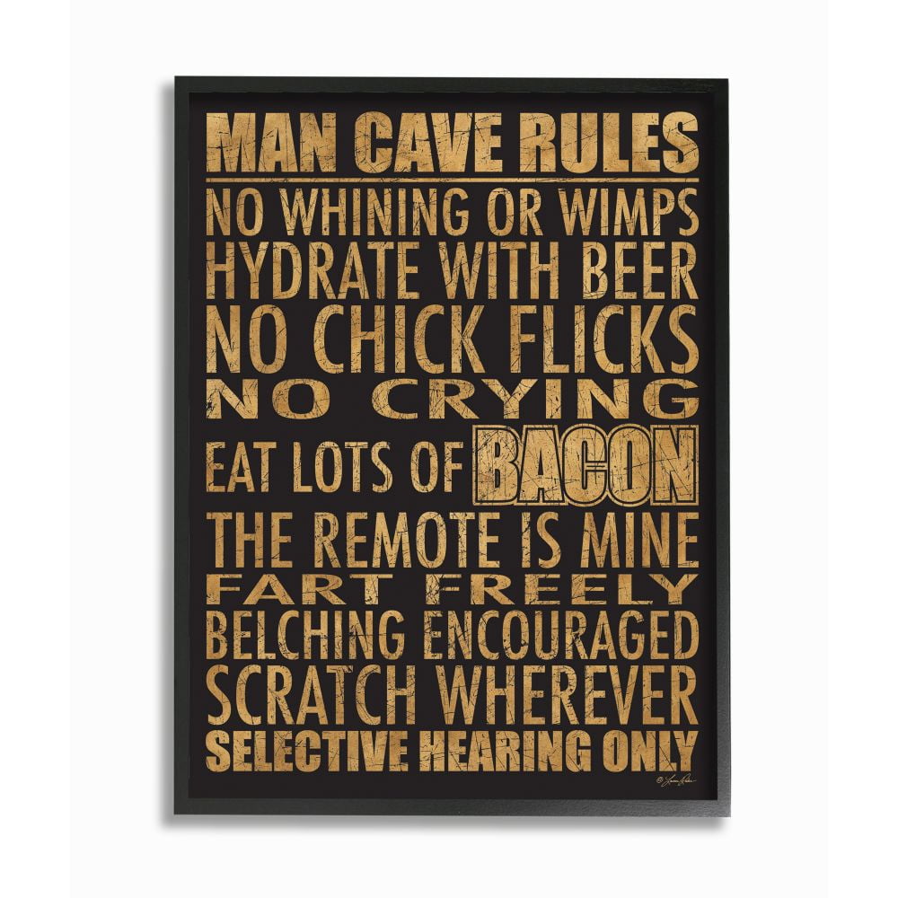 Man Cave Rules Black and Tan Canvas Print with Wood Frame