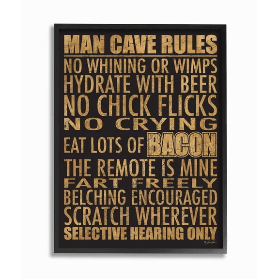 Stupell Industries Man Cave Rules with Rustic Distressed Text Designed by Lauren Rader