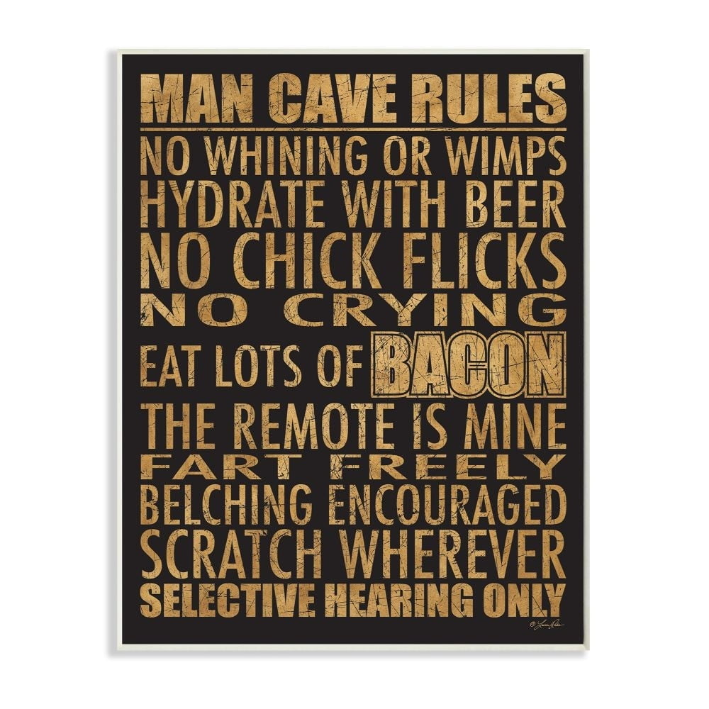 Stupell Industries Man Cave Rules with Rustic Distressed Text Designed by Lauren Rader