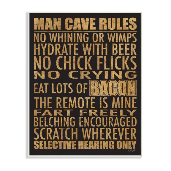 Stupell Industries Man Cave Rules with Rustic Distressed Text Designed by Lauren Rader