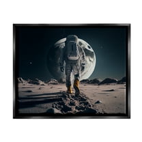 Stupell Industries Man On Moon Outer Space Astronaut Fairy Tales & Fantasy Painting Black Floater Framed Art Print Wall Art