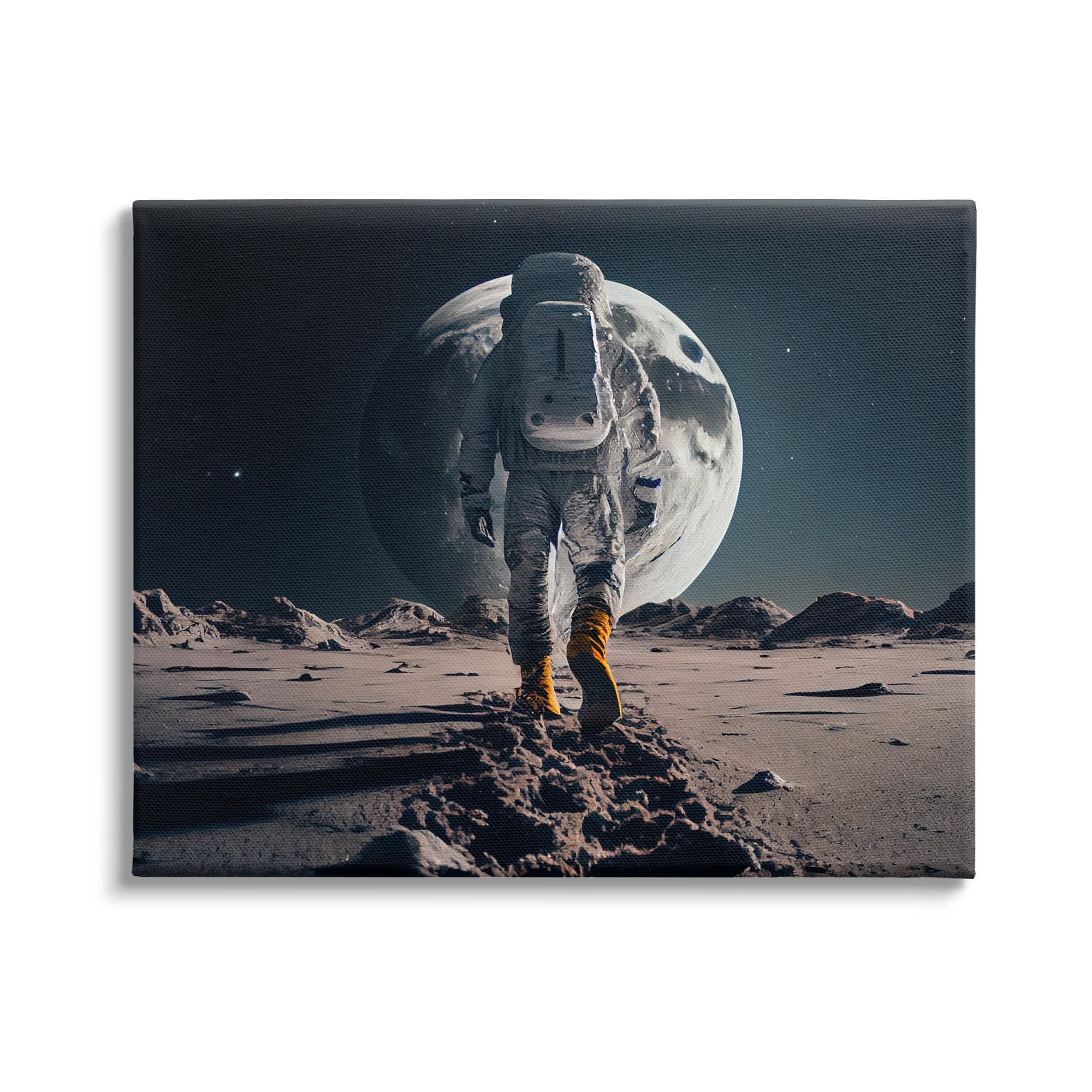 Stupell Industries Man On Moon Outer Space Astronaut Fairy Tales & Fantasy Painting Gallery Wrapped Canvas Print Wall Art