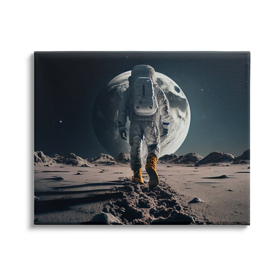 Stupell Industries Man On Moon Outer Space Astronaut Fairy Tales & Fantasy Painting Gallery Wrapped Canvas Print Wall Art