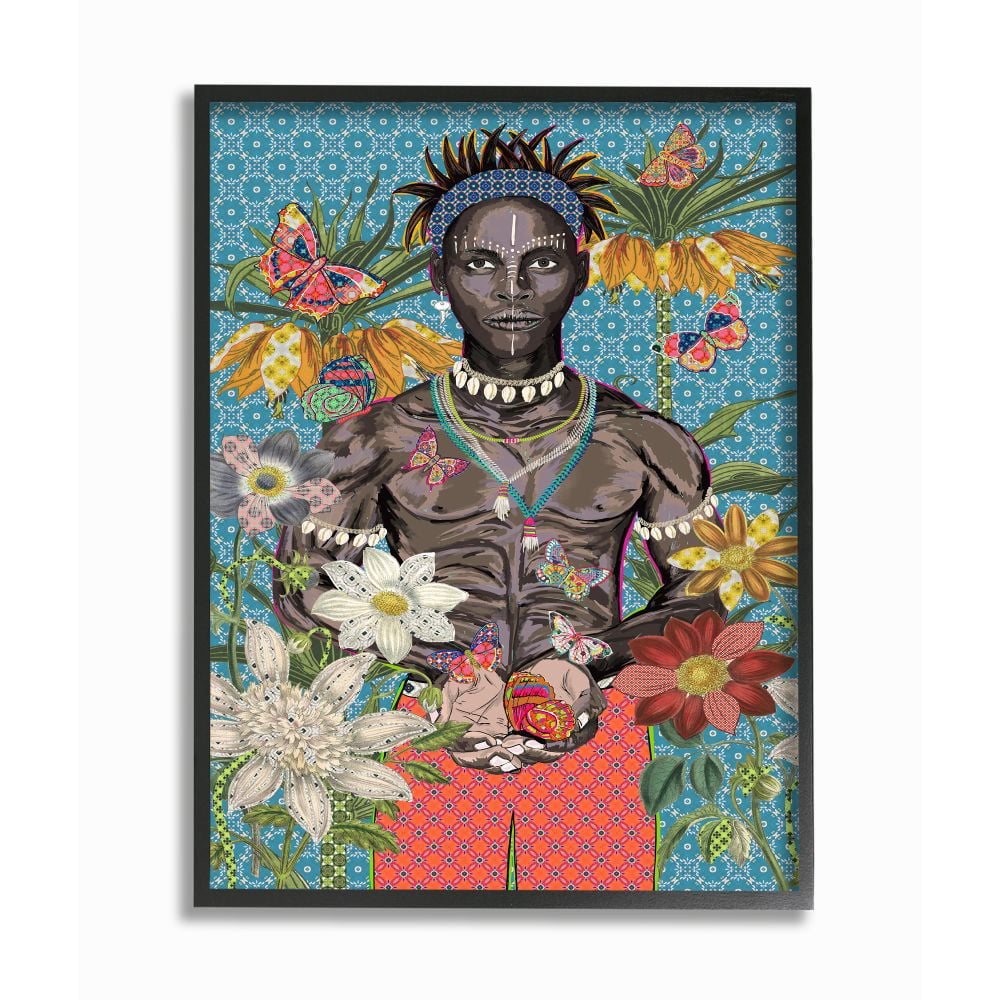Stupell Industries Man Releasing Butterflies over Geometric Pattern Designed by Sangita Bachelet