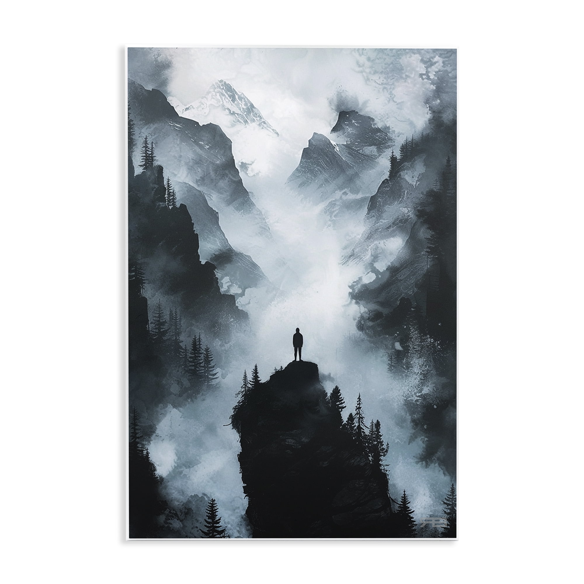 Stupell Industries Man on Intense Cliff Landscape & Nature Painting Unframed Art Print Wall Art, 13 x 19