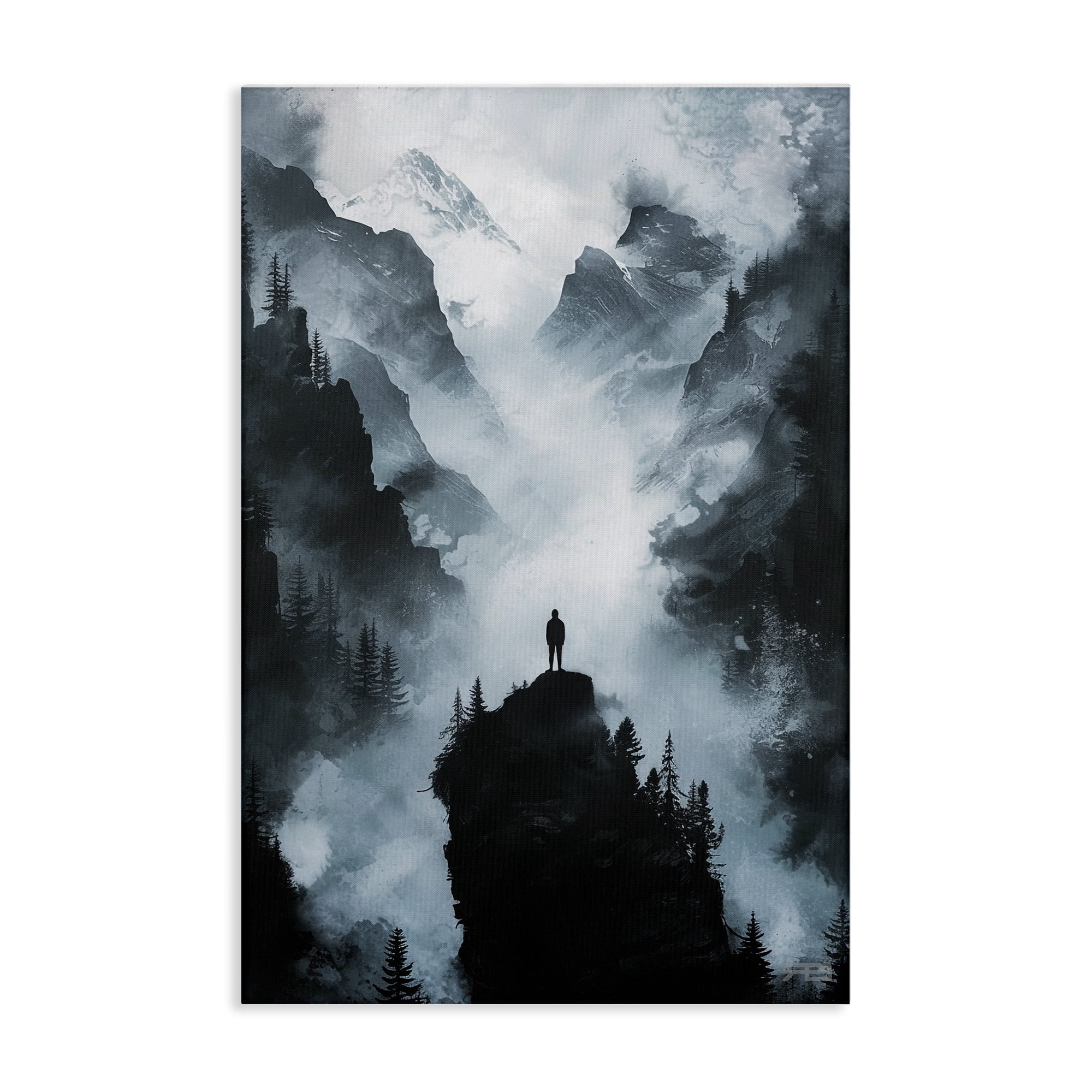 Stupell Industries Man on Intense Cliff Landscape & Nature Painting Wrapped Canvas Art Print Wall Art, 20 x 30