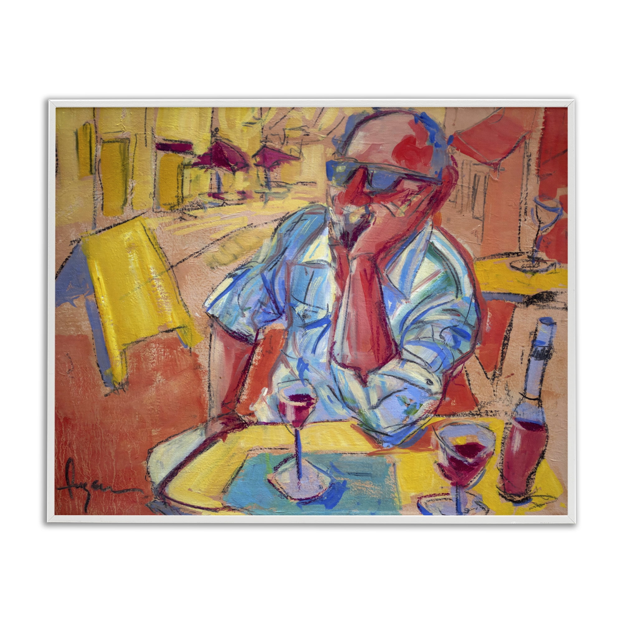Stupell Industries Man with Wine Portrait People Painting White Framed Art Print Wall Art, 30 x 24
