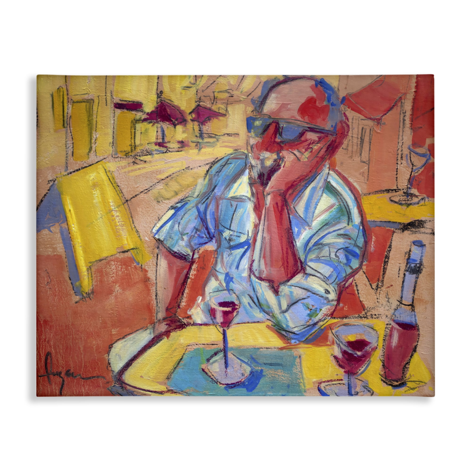 Stupell Industries Man with Wine Portrait People Painting Wrapped Canvas Art Print Wall Art, 20 x 16