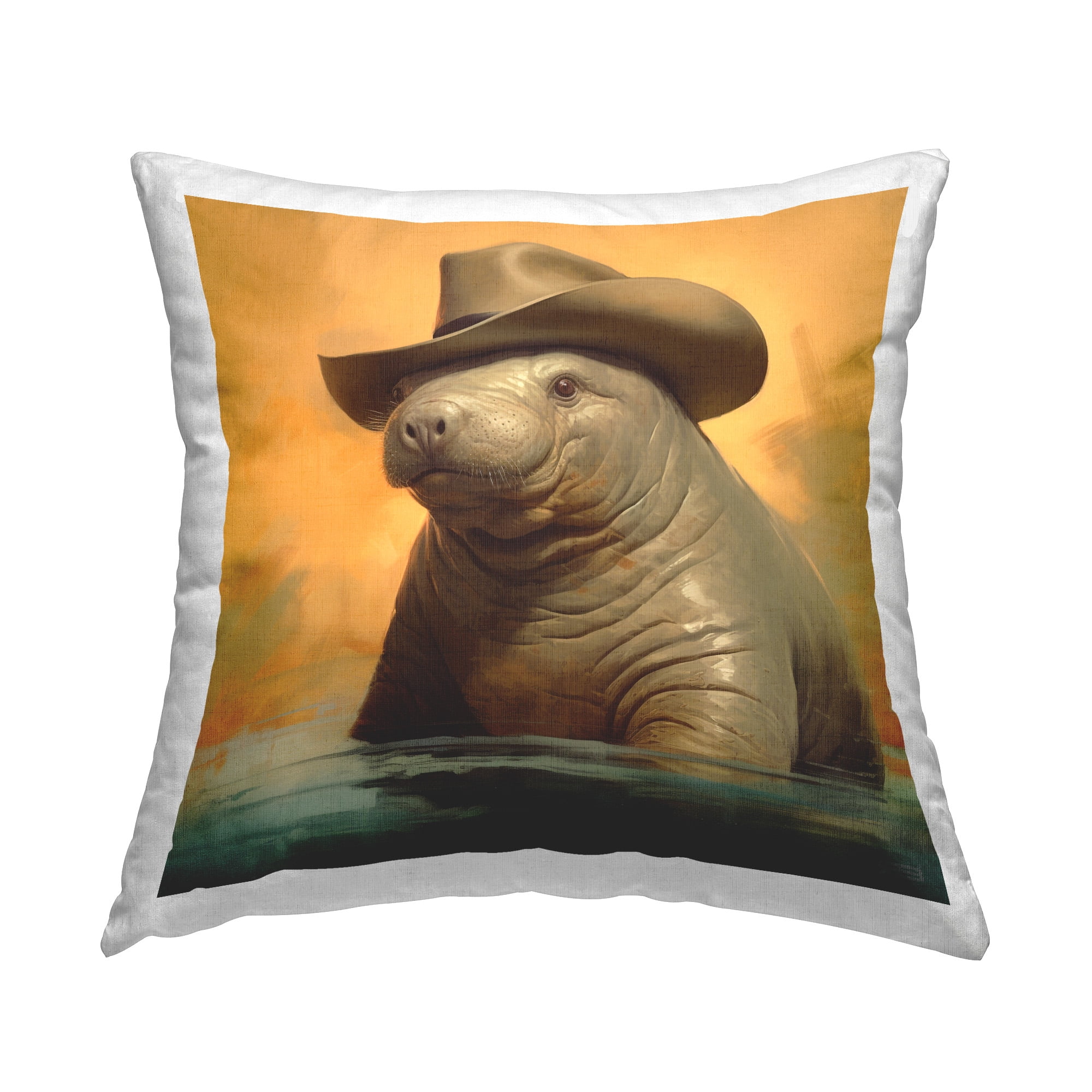 Stupell Industries Manatee & Cowboy Hat Decorative Printed Throw Pillow Design by RB